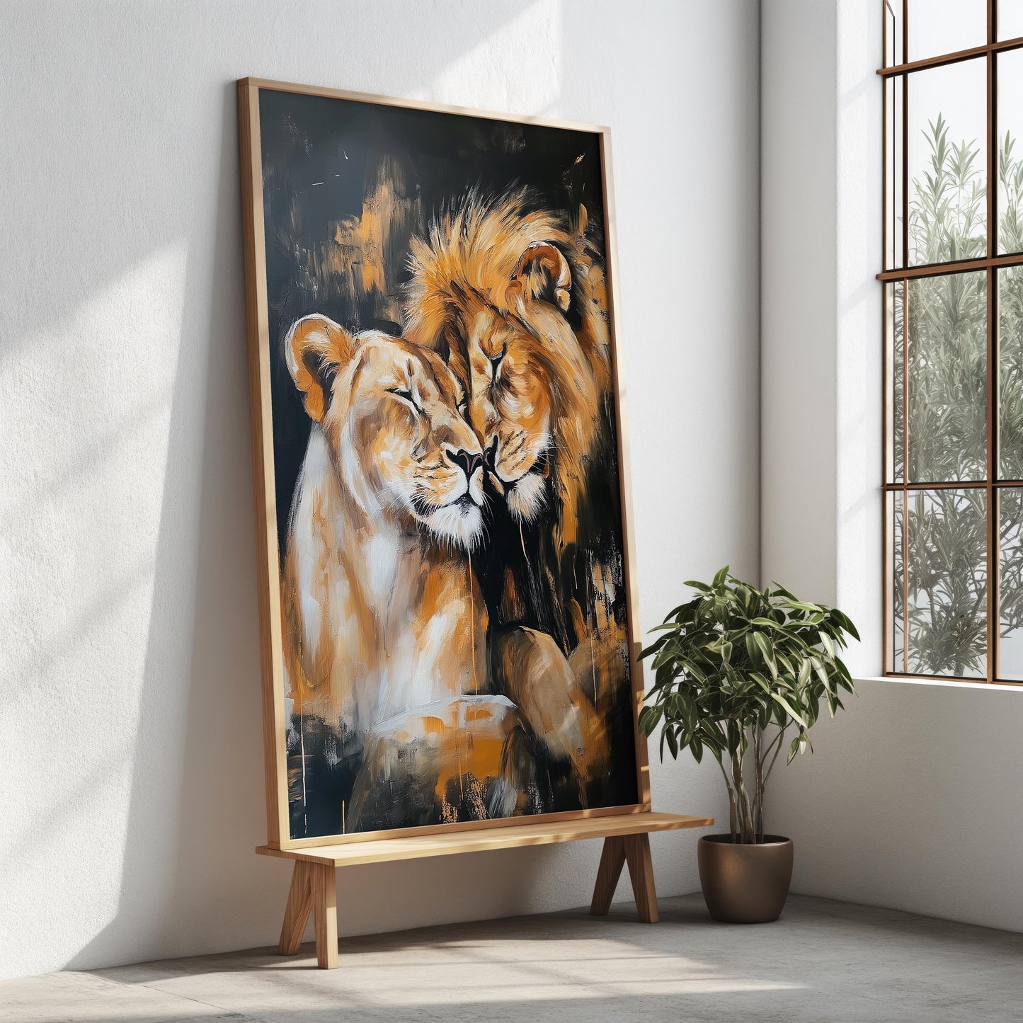 Lion and Lioness Canvas Art  Romantic Animal Wall Decor for Couples