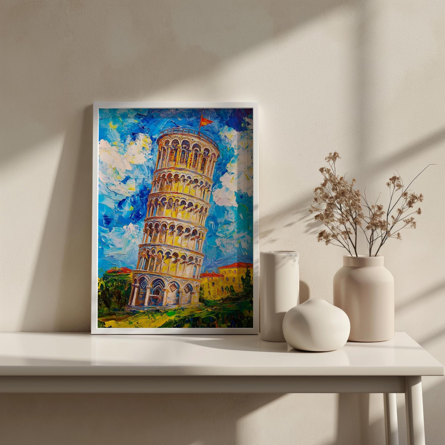 Leaning Tower of Pisa Canvas Wall Art | Vibrant Textured Painting | Bold Italian Landmark Design | Ready to Hang | İtalian Canvas Art