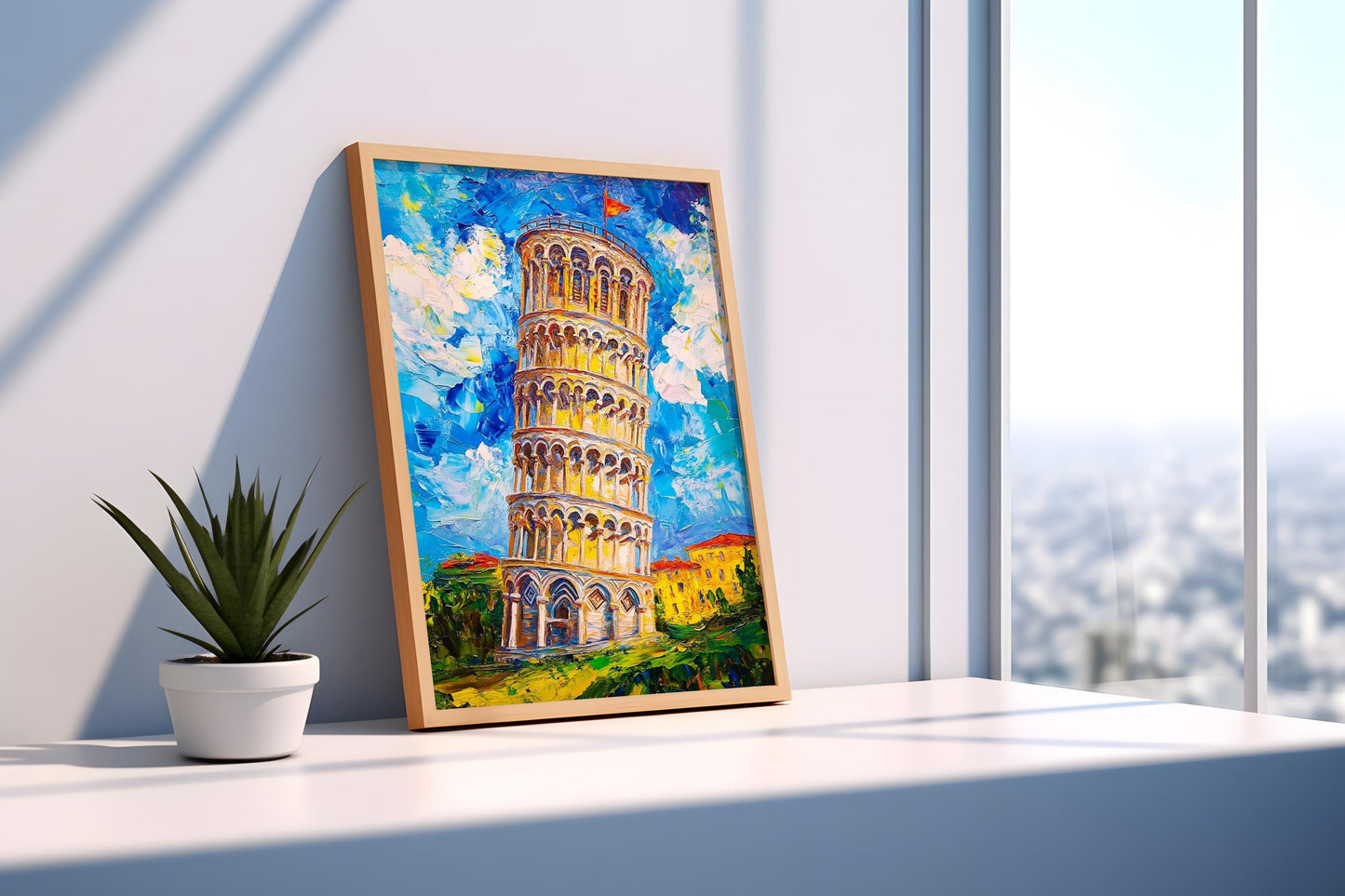 Leaning Tower of Pisa Canvas Wall Art | Vibrant Textured Painting | Bold Italian Landmark Design | Ready to Hang | İtalian Canvas Art