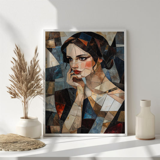 Abstract Woman Mosaic Canvas Wall Art | Textured Geometric Portrait | Bold and Modern Design | Ready to Hang | Abstract Portrait Print