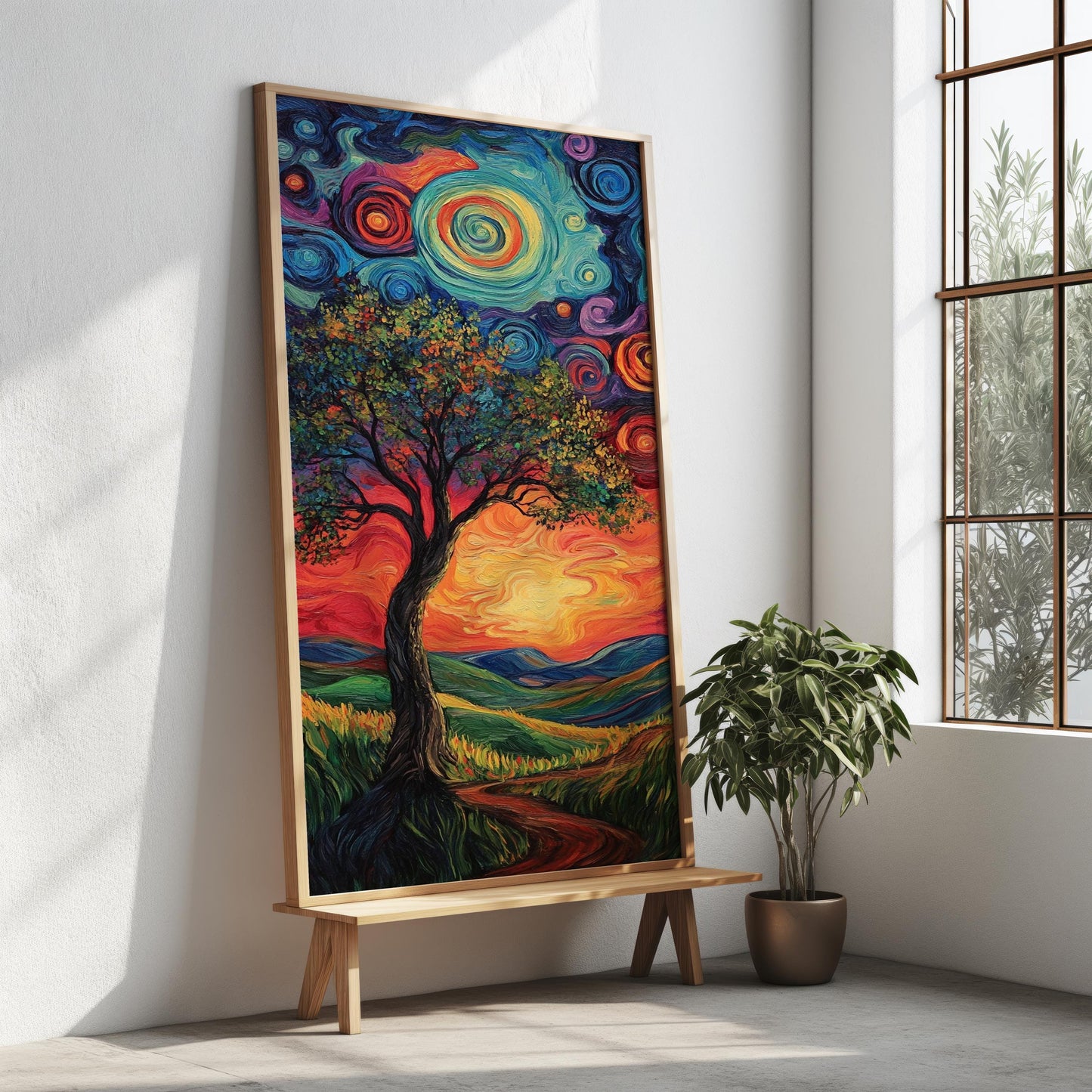 Abstract Nature Wall Art | Starry Night Tree Canvas Wall Art  | Textured Abstract Nature Painting | Ready to Hang | Modern Wall Decor