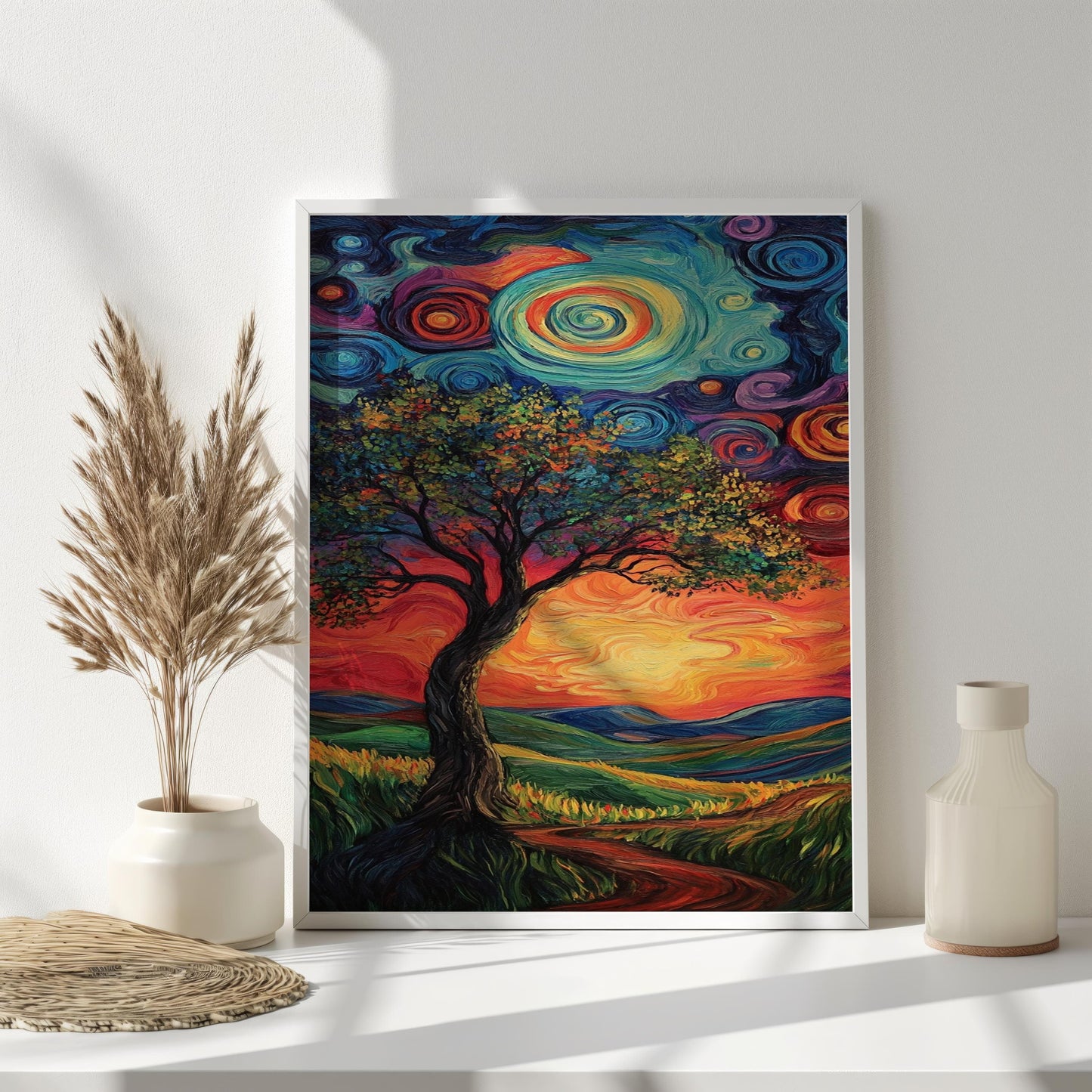 Abstract Nature Wall Art | Starry Night Tree Canvas Wall Art  | Textured Abstract Nature Painting | Ready to Hang | Modern Wall Decor