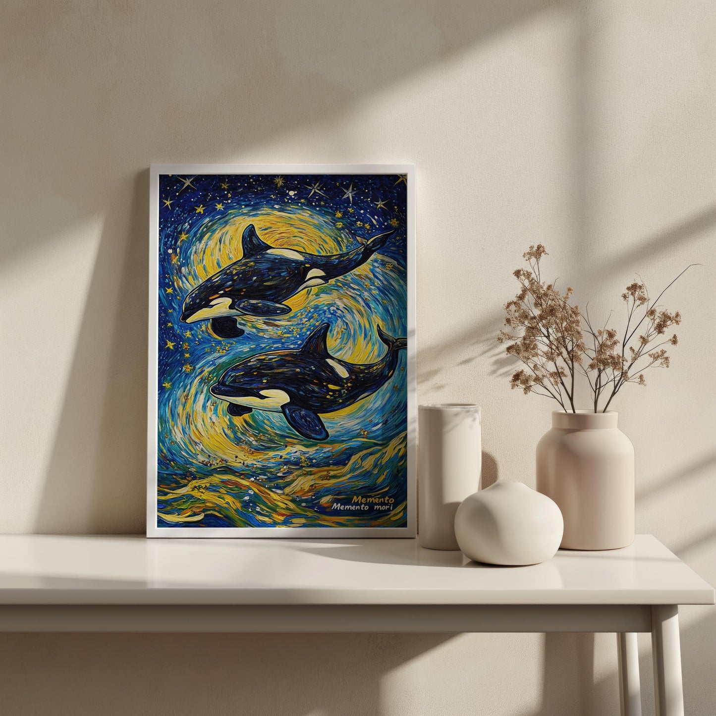 Starry Night Orca Canvas Wall Art | Vibrant Whale Ocean Design | Van Gogh Style Textured Painting | Ready to Hang | Starry Orca Art