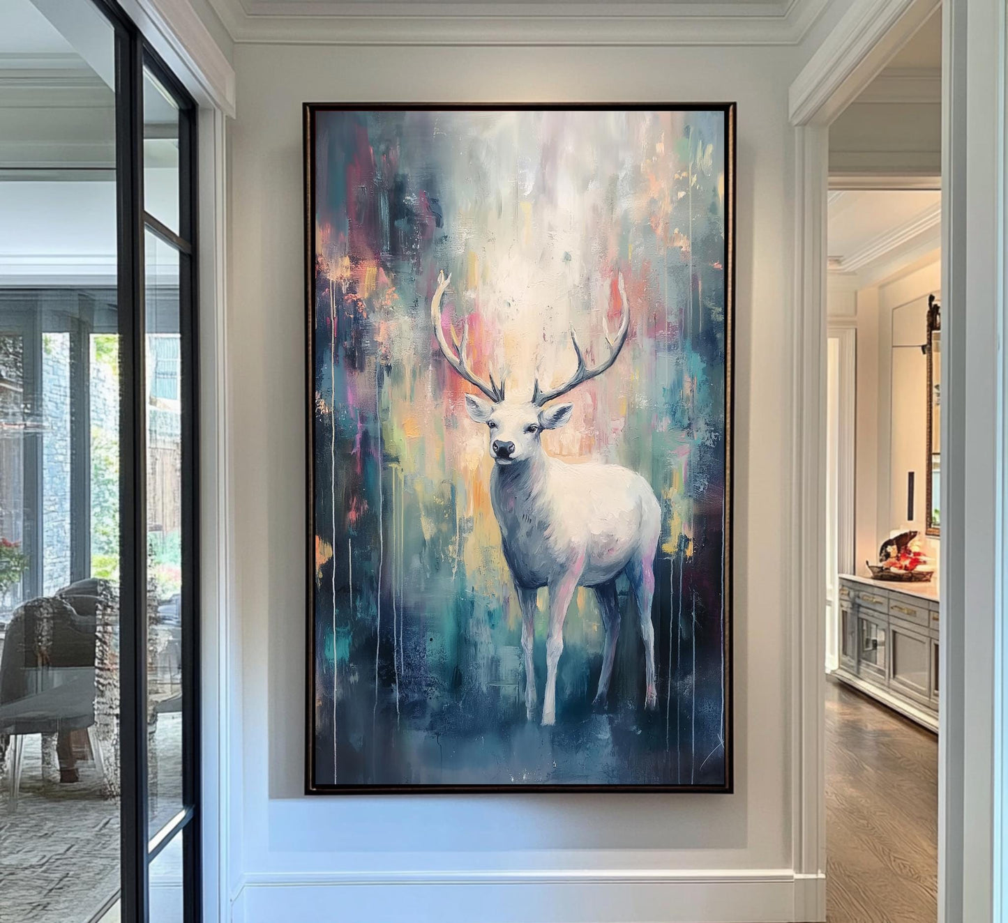 White Deer Wall Art - Abstract Forest Canvas for Elegant Home Decor