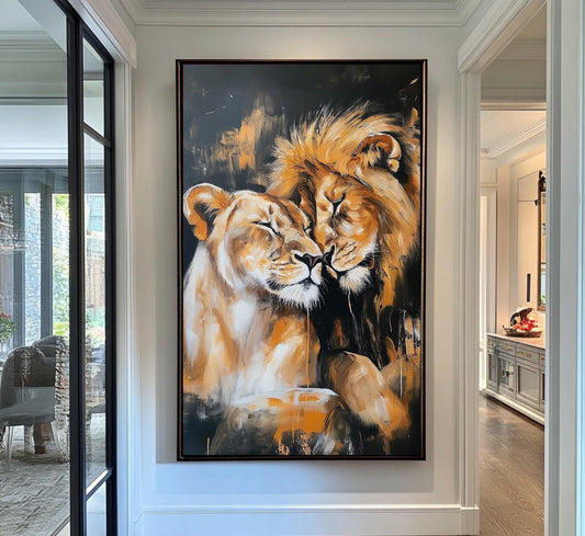 Lion and Lioness Canvas Art  Romantic Animal Wall Decor for Couples