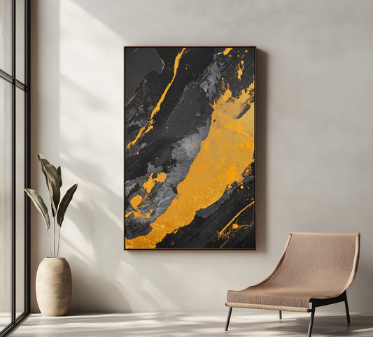 Black and Gold Abstract Canvas Wall Art - Modern Luxury Home Decor for Living Rooms