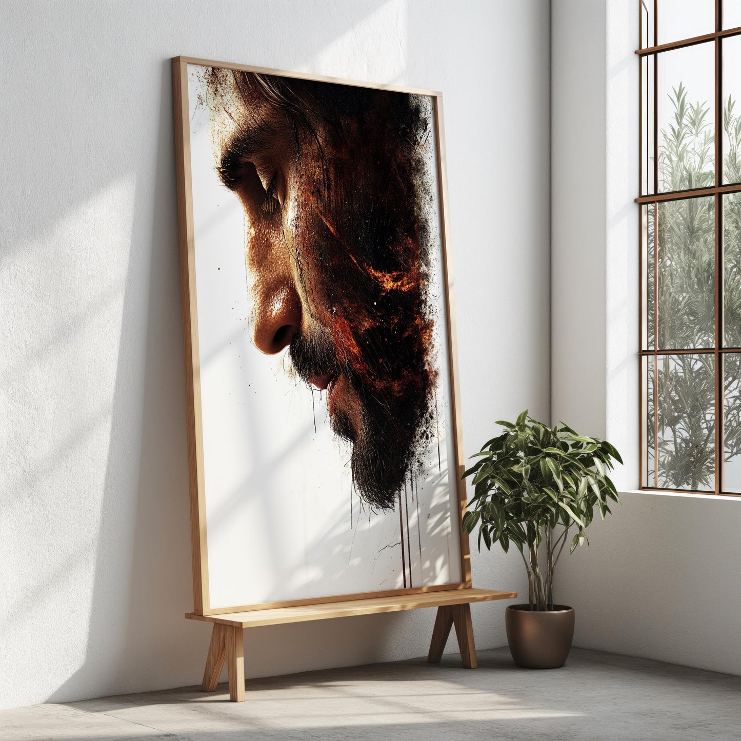 Jesus Wall Art Print | Abstract Profile Wall Art  Modern Splash Effect Canvas Print | Contemporary Portrait Wall Decor | Brown Black Art