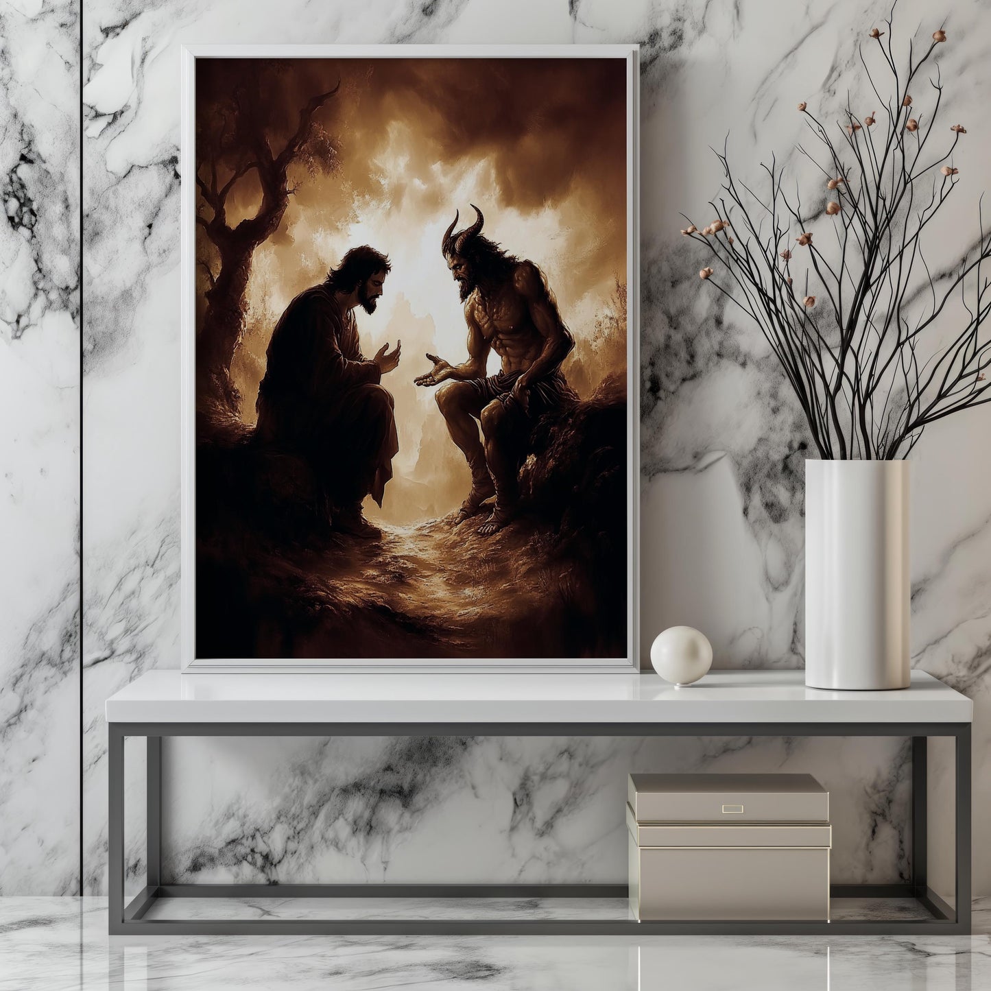 Jesus Wall Art Print | Religious Canvas | Religious Temptation Wall Art | Jesus Wall Decor | Biblical Narrative Wall Decor | Christian Art