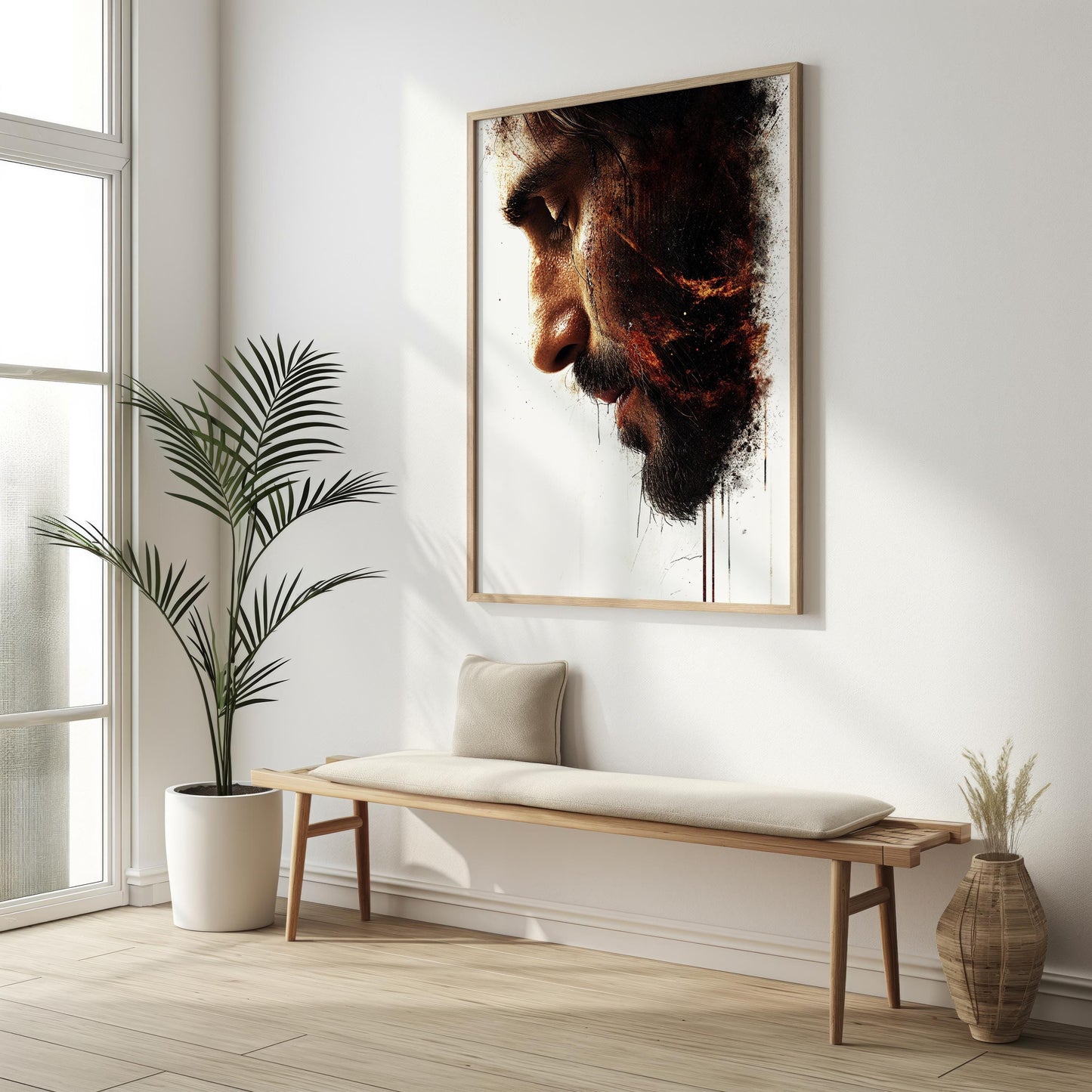 Jesus Wall Art Print | Abstract Profile Wall Art  Modern Splash Effect Canvas Print | Contemporary Portrait Wall Decor | Brown Black Art