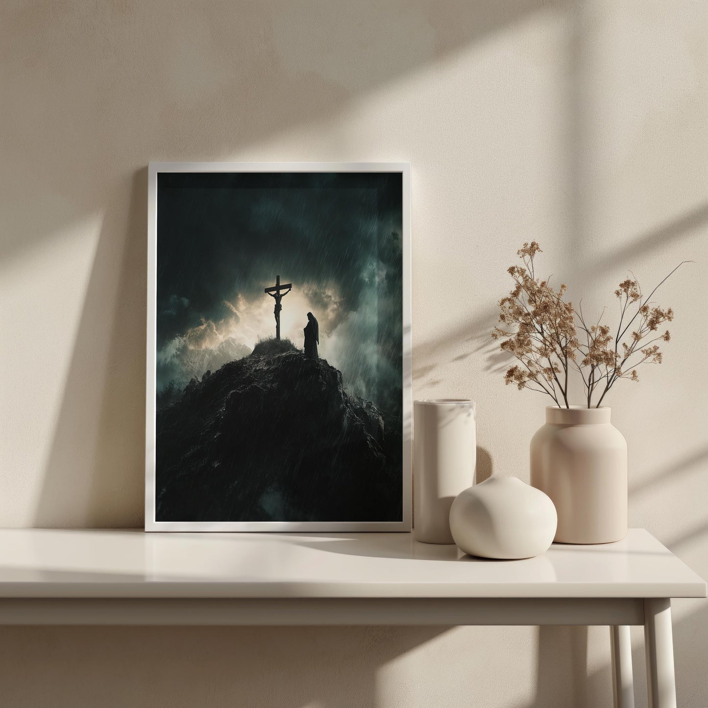 Jesus Wall Art | Crucifixion Wall Art | Religious Storm Canvas Print | Christian Cross Wall Decor | Sacred Moment Art | Spiritual Artwork