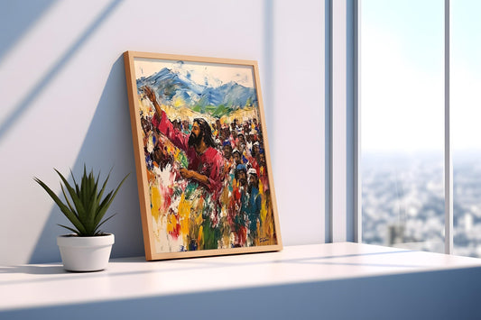 Religious Art Wall Art | Jesus Wall Art | Jesus Preaching Mountain Scene Canvas Print | Christian Biblical Inspirational Wall Decor