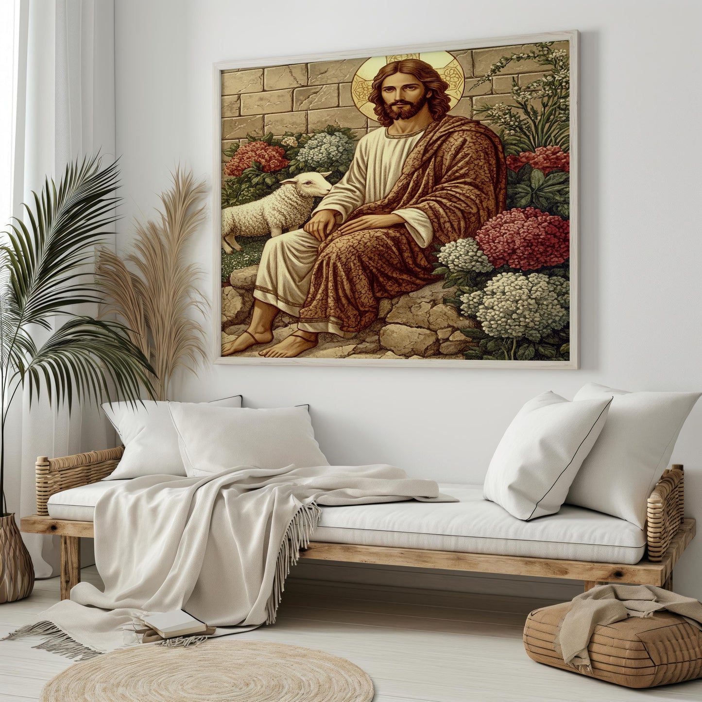 jesus and sheep wall art | jesus and sheep canvas | jesus and sheep painting | jesus and sheep  picture | jesus and sheep  wall decor