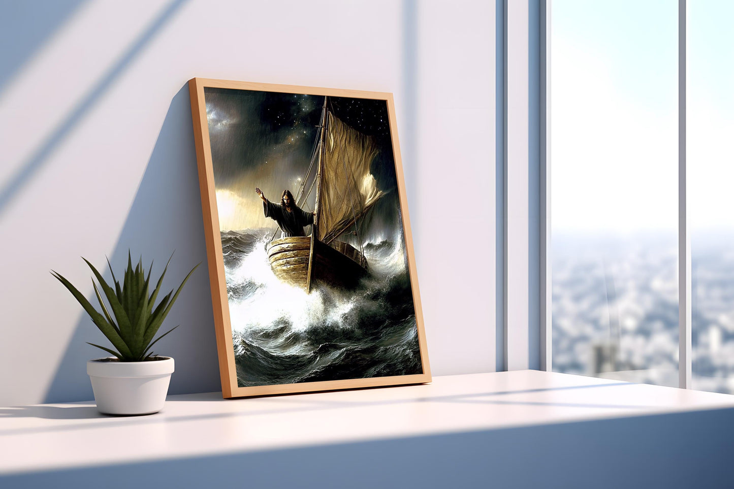 Jesus Wall Art | Jesus Canvas Painting | Jesus Print Design | Biblical Seascape Canvas Print | Dramatic Ocean Scene Wall Decor | Jesus Art