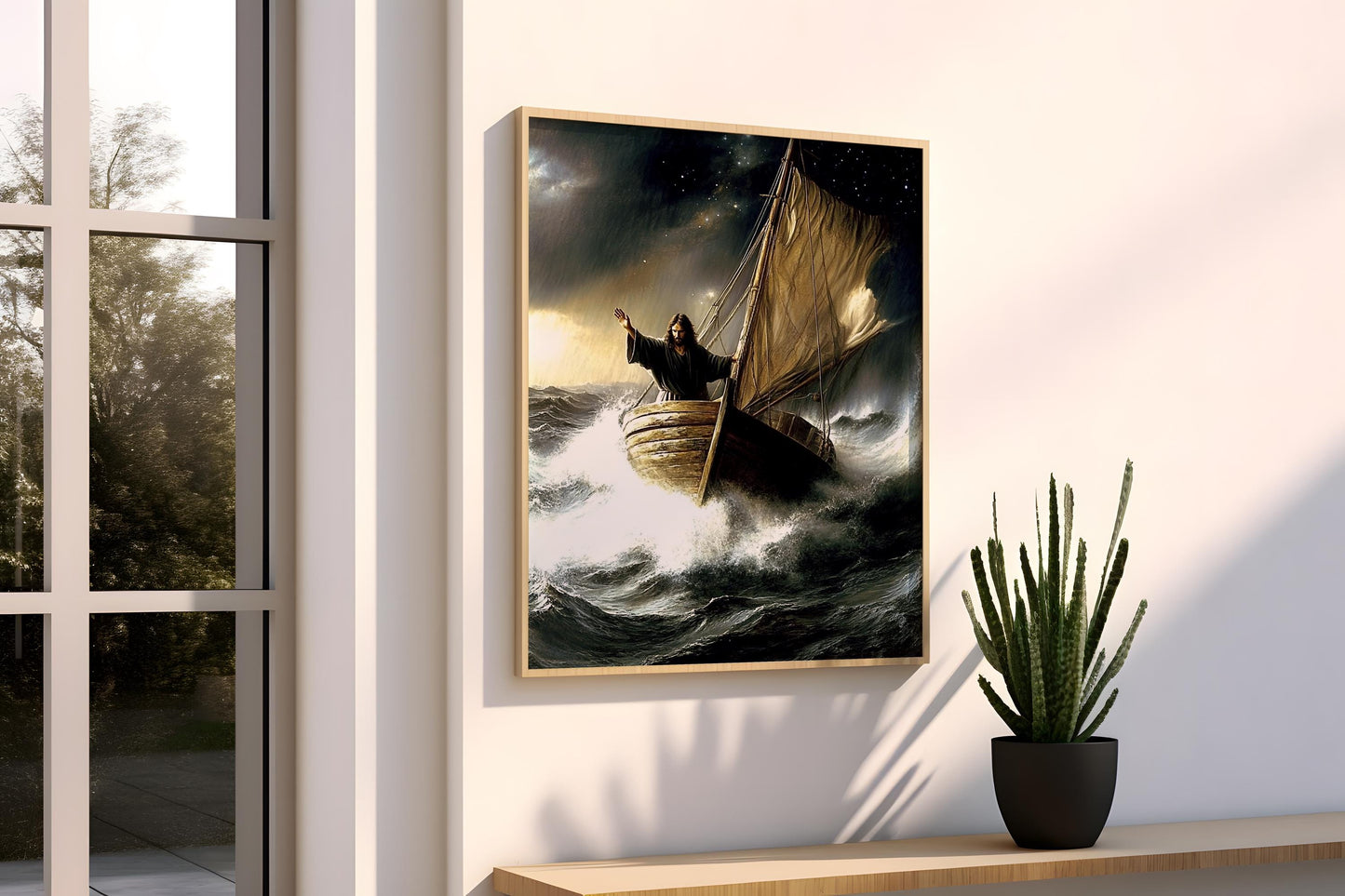 Jesus Wall Art | Jesus Canvas Painting | Jesus Print Design | Biblical Seascape Canvas Print | Dramatic Ocean Scene Wall Decor | Jesus Art