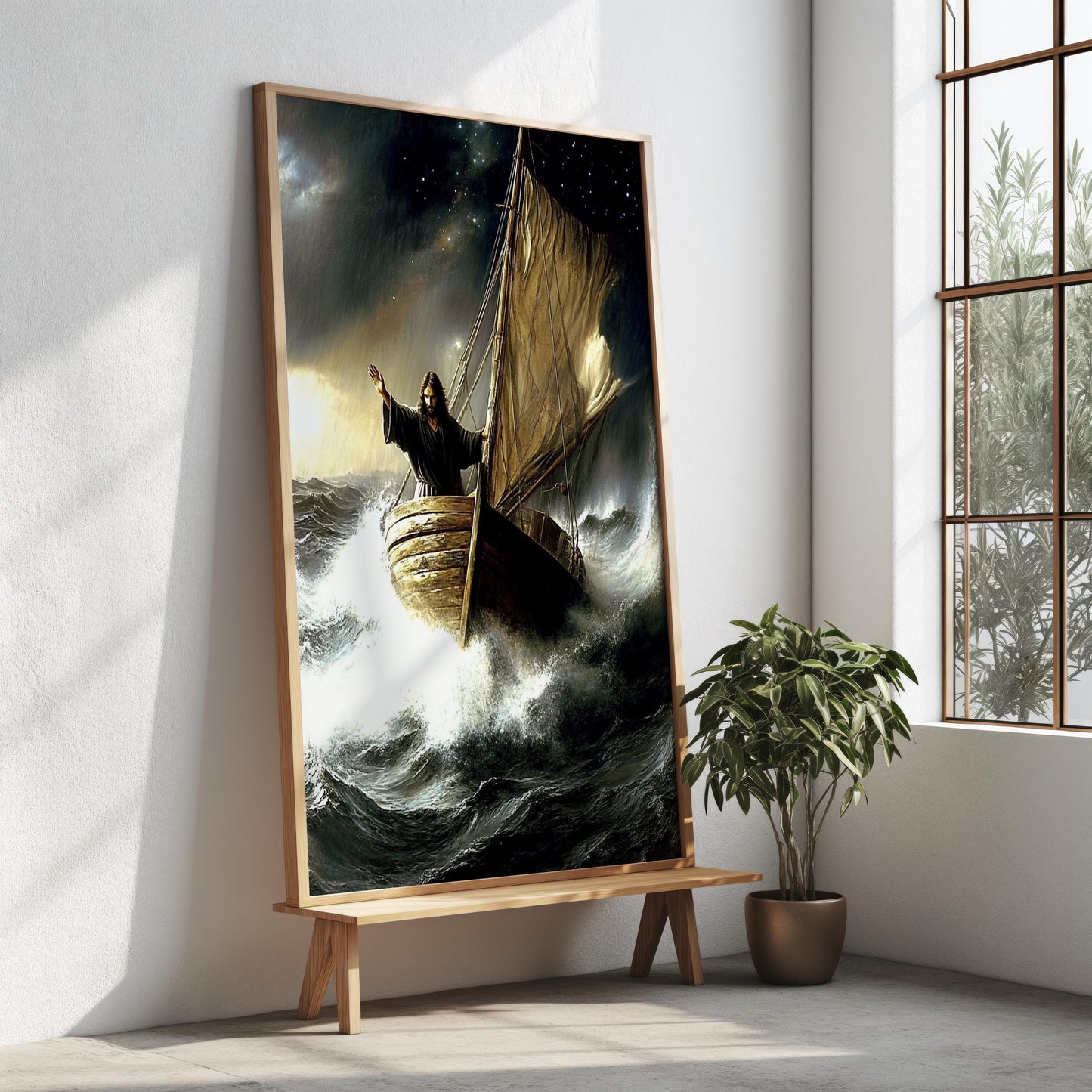 Jesus Wall Art | Jesus Canvas Painting | Jesus Print Design | Biblical Seascape Canvas Print | Dramatic Ocean Scene Wall Decor | Jesus Art