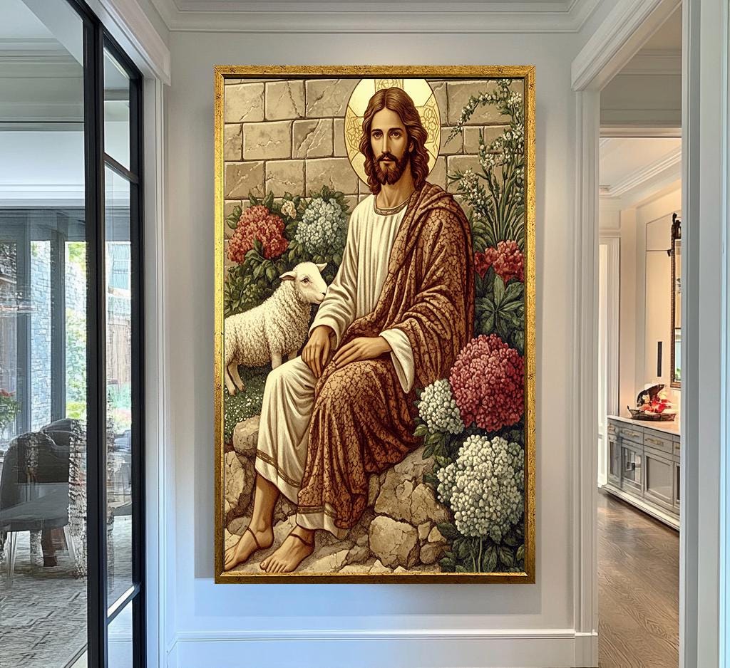 jesus and sheep wall art | jesus and sheep canvas | jesus and sheep painting | jesus and sheep  picture | jesus and sheep  wall decor