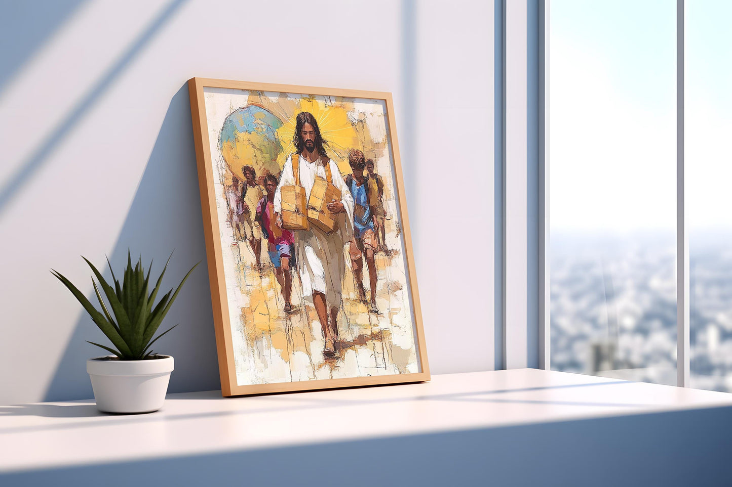 Ascension Glory Wall Art | Sacred Golden Canvas Print | Heavenly Light Wall Decor | Religious Cloud Scene | Jesus Canvas Painting