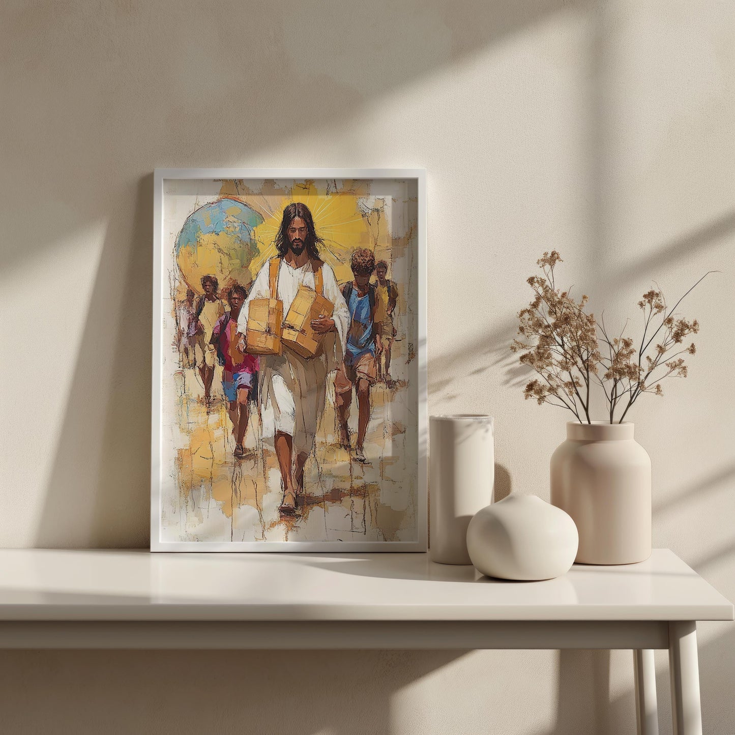 Ascension Glory Wall Art | Sacred Golden Canvas Print | Heavenly Light Wall Decor | Religious Cloud Scene | Jesus Canvas Painting