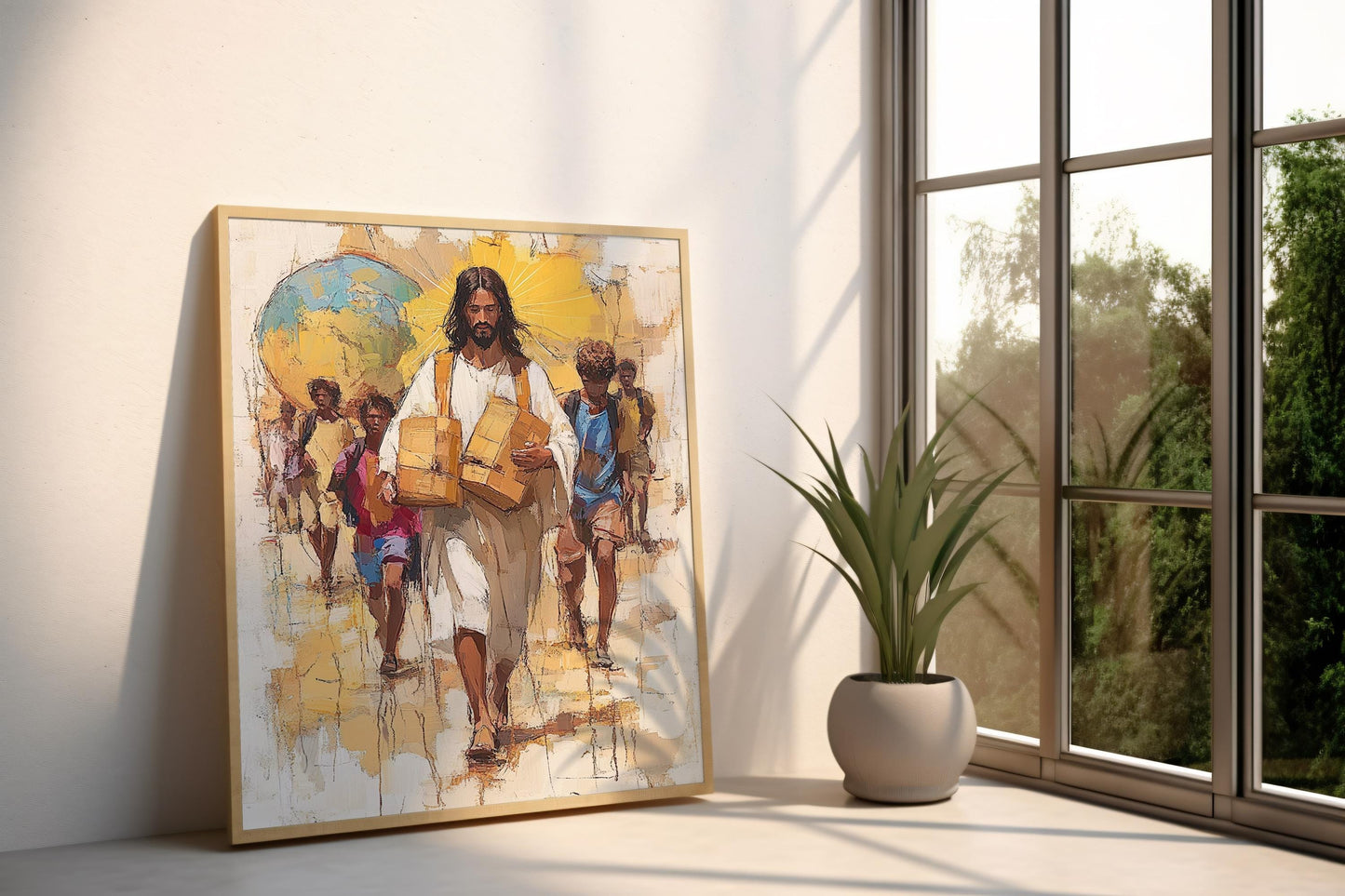 Ascension Glory Wall Art | Sacred Golden Canvas Print | Heavenly Light Wall Decor | Religious Cloud Scene | Jesus Canvas Painting