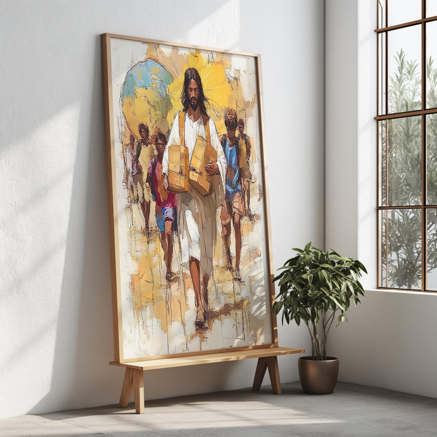 Ascension Glory Wall Art | Sacred Golden Canvas Print | Heavenly Light Wall Decor | Religious Cloud Scene | Jesus Canvas Painting