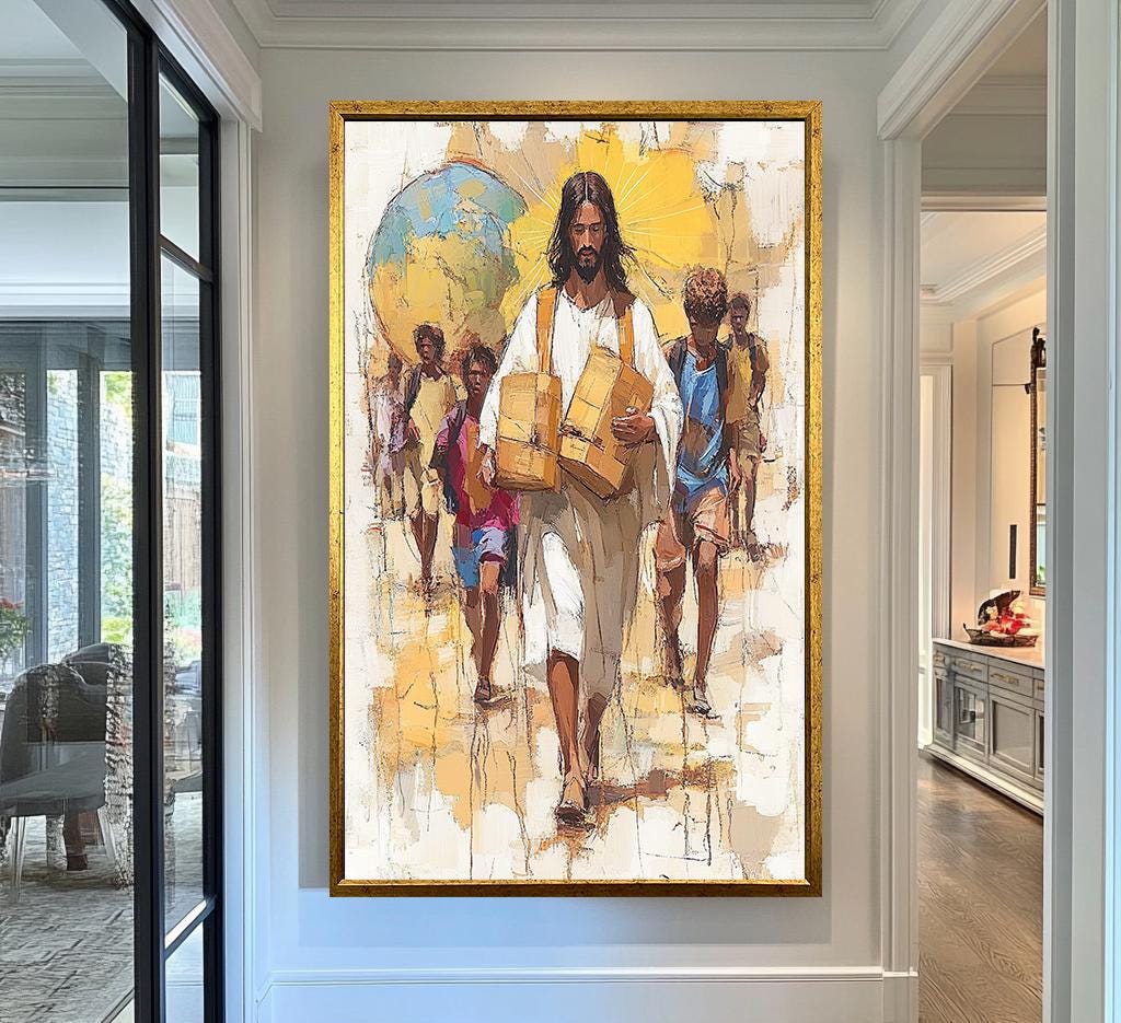 Ascension Glory Wall Art | Sacred Golden Canvas Print | Heavenly Light Wall Decor | Religious Cloud Scene | Jesus Canvas Painting