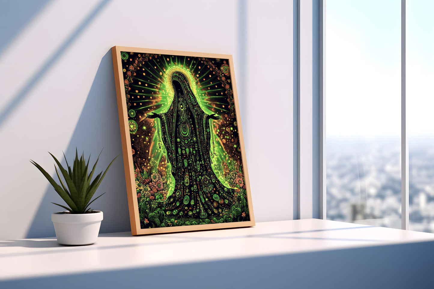 Religious Decor | Mystical Figure Wall Art | Psychedelic Green Goddess Canvas Print | Spiritual Fantasy Wall Decor | Sacred Divine Art