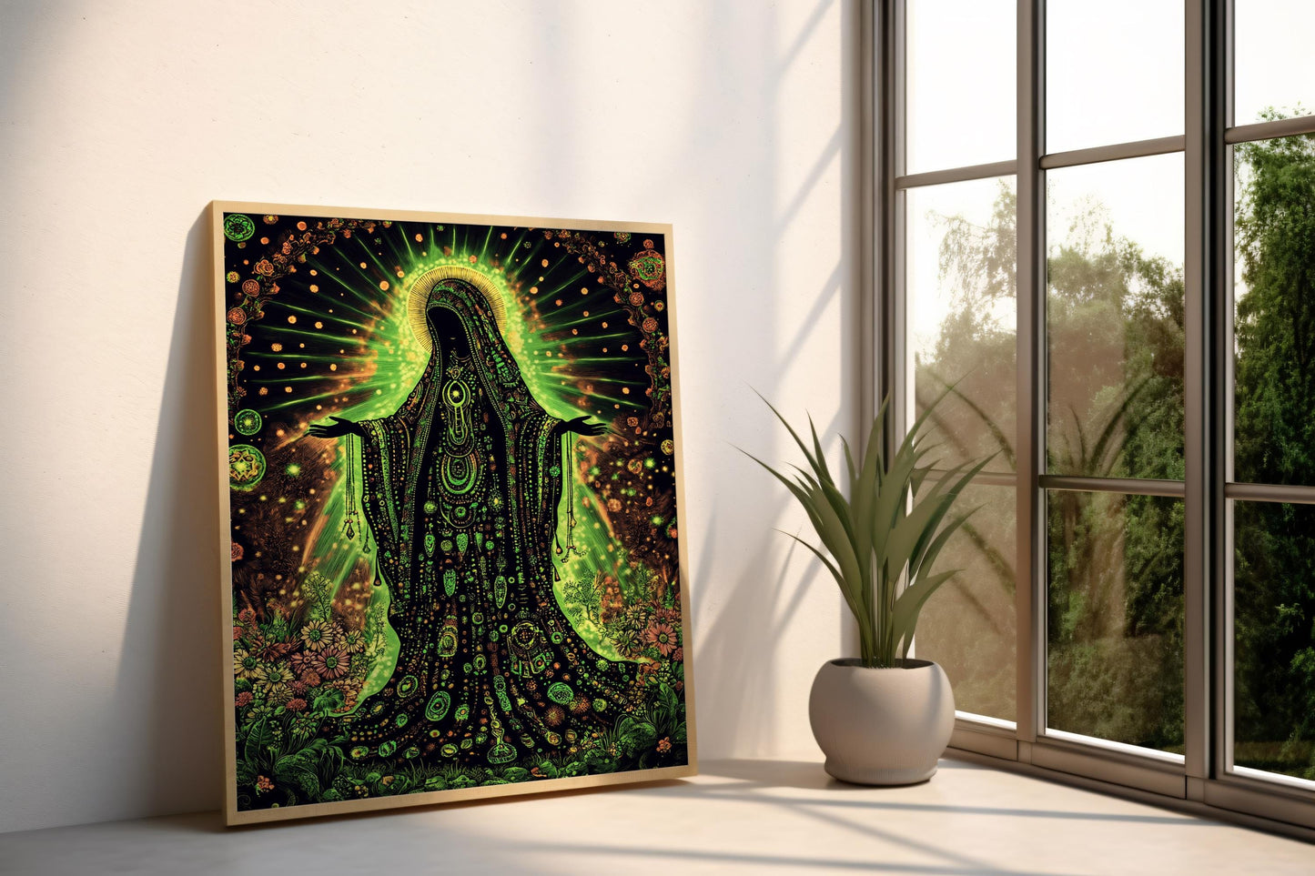 Religious Decor | Mystical Figure Wall Art | Psychedelic Green Goddess Canvas Print | Spiritual Fantasy Wall Decor | Sacred Divine Art