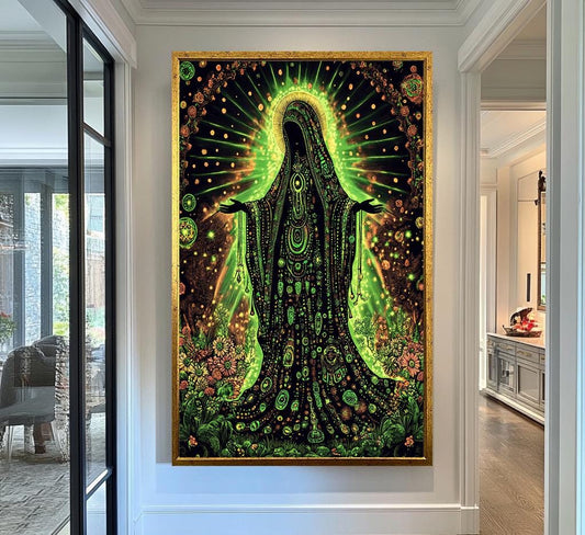 Religious Decor | Mystical Figure Wall Art | Psychedelic Green Goddess Canvas Print | Spiritual Fantasy Wall Decor | Sacred Divine Art