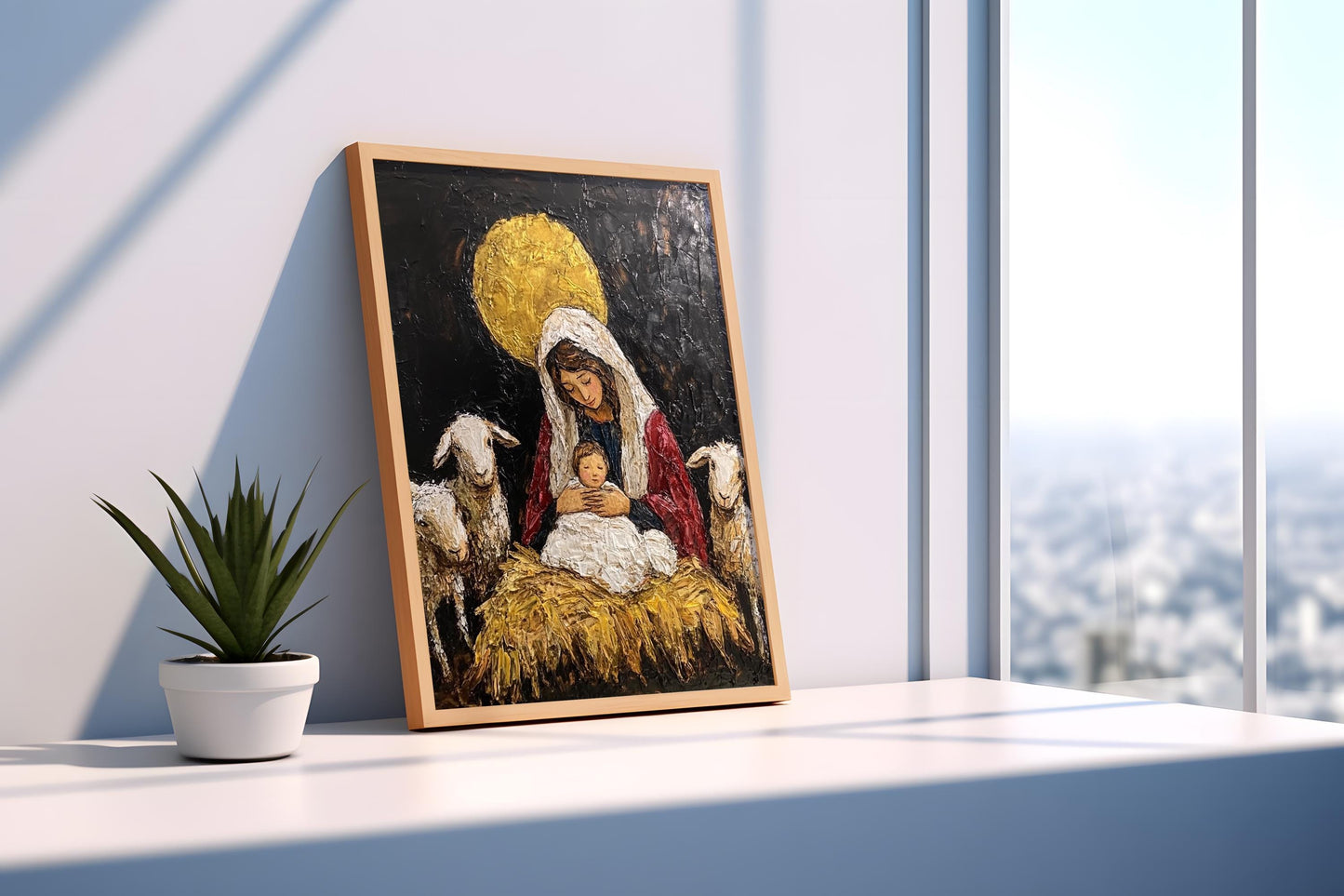 Virgin Mary Religious Wall Art | Catholic Angel Canvas Print | Christian Sacred Heart Blessed Mother Wall Decor