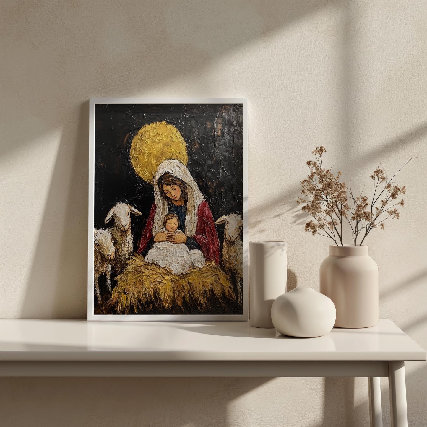 Virgin Mary Religious Wall Art | Catholic Angel Canvas Print | Christian Sacred Heart Blessed Mother Wall Decor