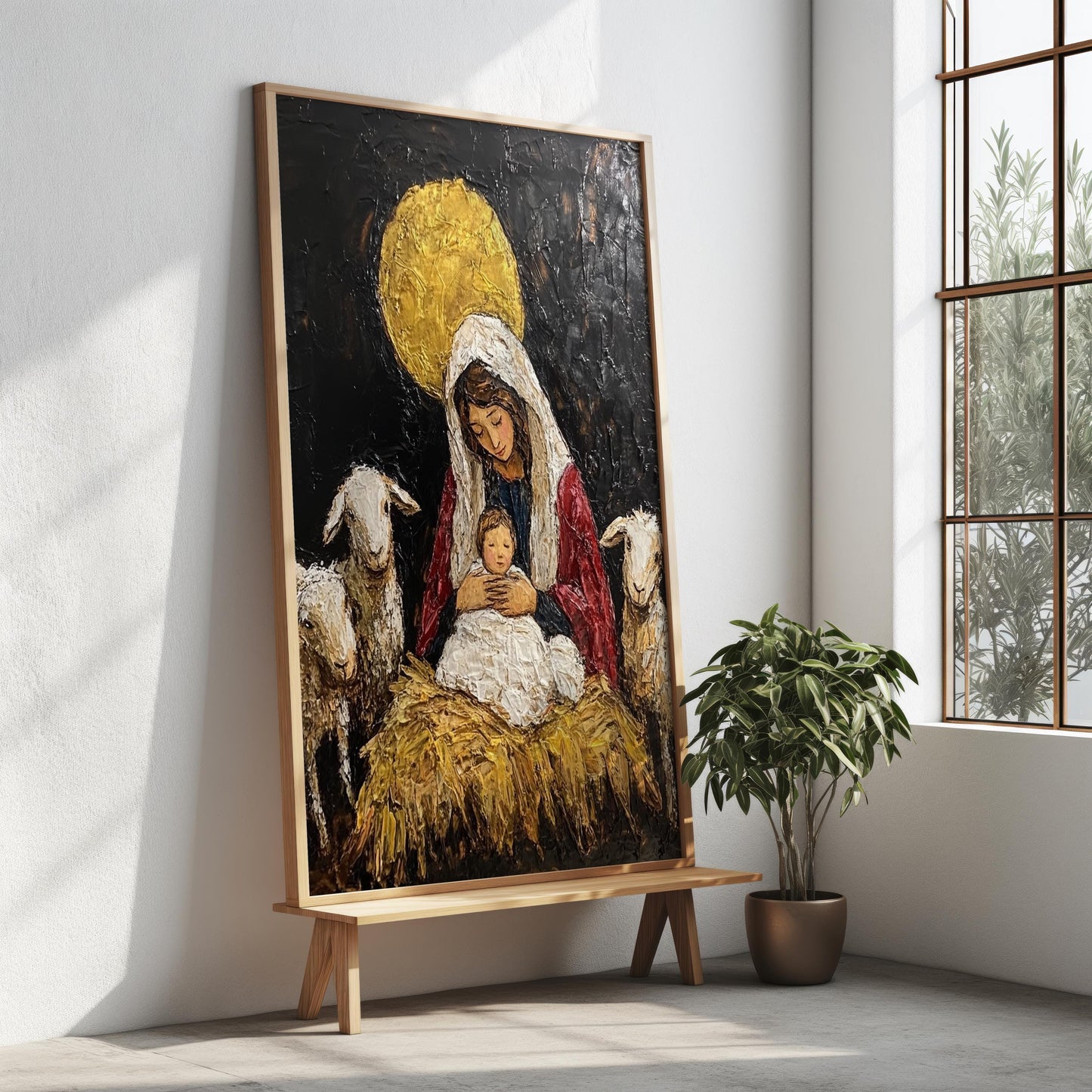 Virgin Mary Religious Wall Art | Catholic Angel Canvas Print | Christian Sacred Heart Blessed Mother Wall Decor