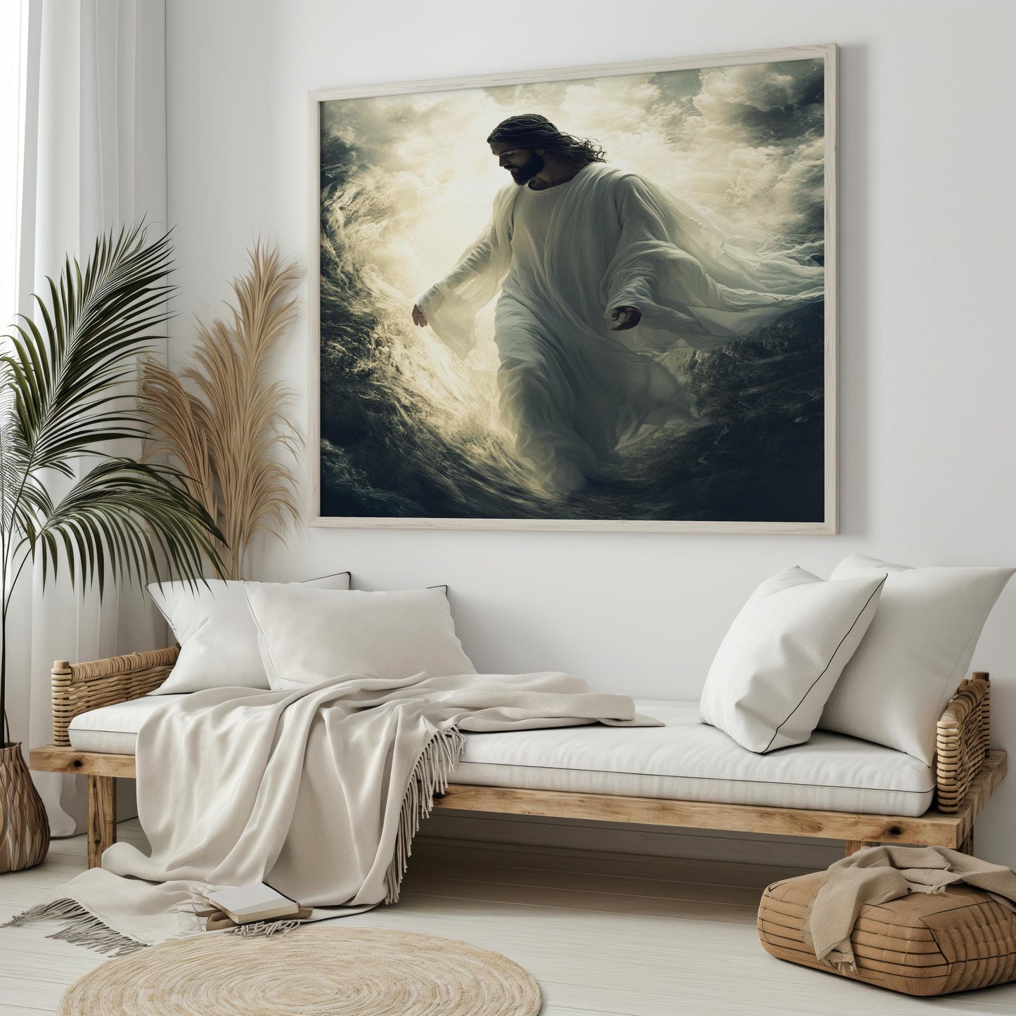 Jesus Canvas Wall Art |Jesus Modern Canvas Print | Sacred Divine Canvas Print | Christian Spiritual Light Wall Decor | Christian Wall Decor