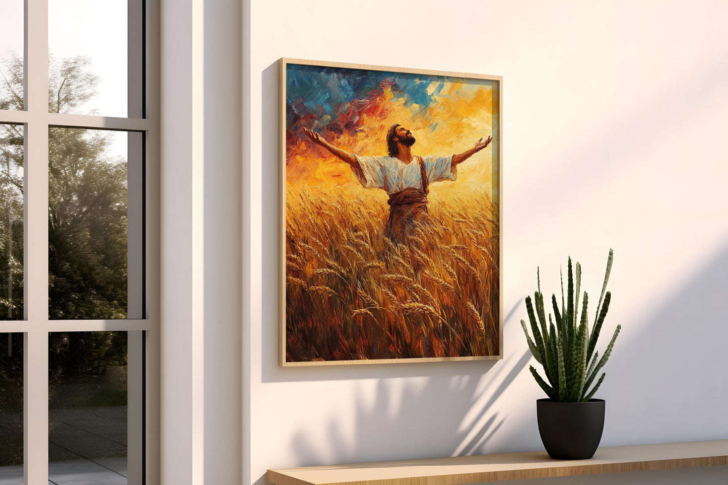 Jesus Canvas Art Print | Jesus Wall Art | Divine Praise Wall Art | Wheat Field Worship Canvas Painting | Christian Harvest Scene Wall Decor