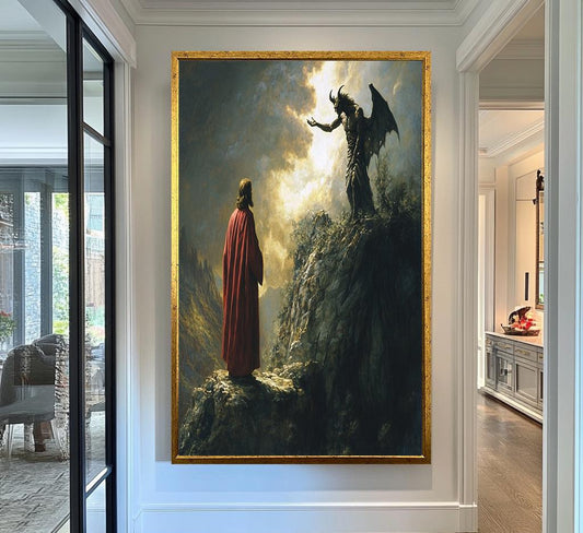 Jesus Canvas Art Print | Spiritual Warfare Wall Art | Biblical Battle Scene Canvas Painting | Christian Victory Wall Decor