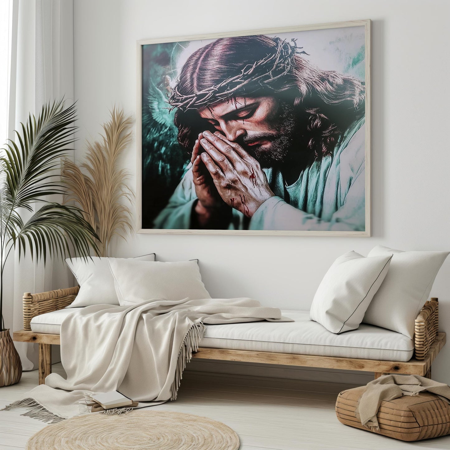 Jesus Canvas Art Print | Jesus Canvas Wall Art | Sacred Prayer Wall Art | Crown of Thorns Canvas Painting | Christian Devotional Wall Decor