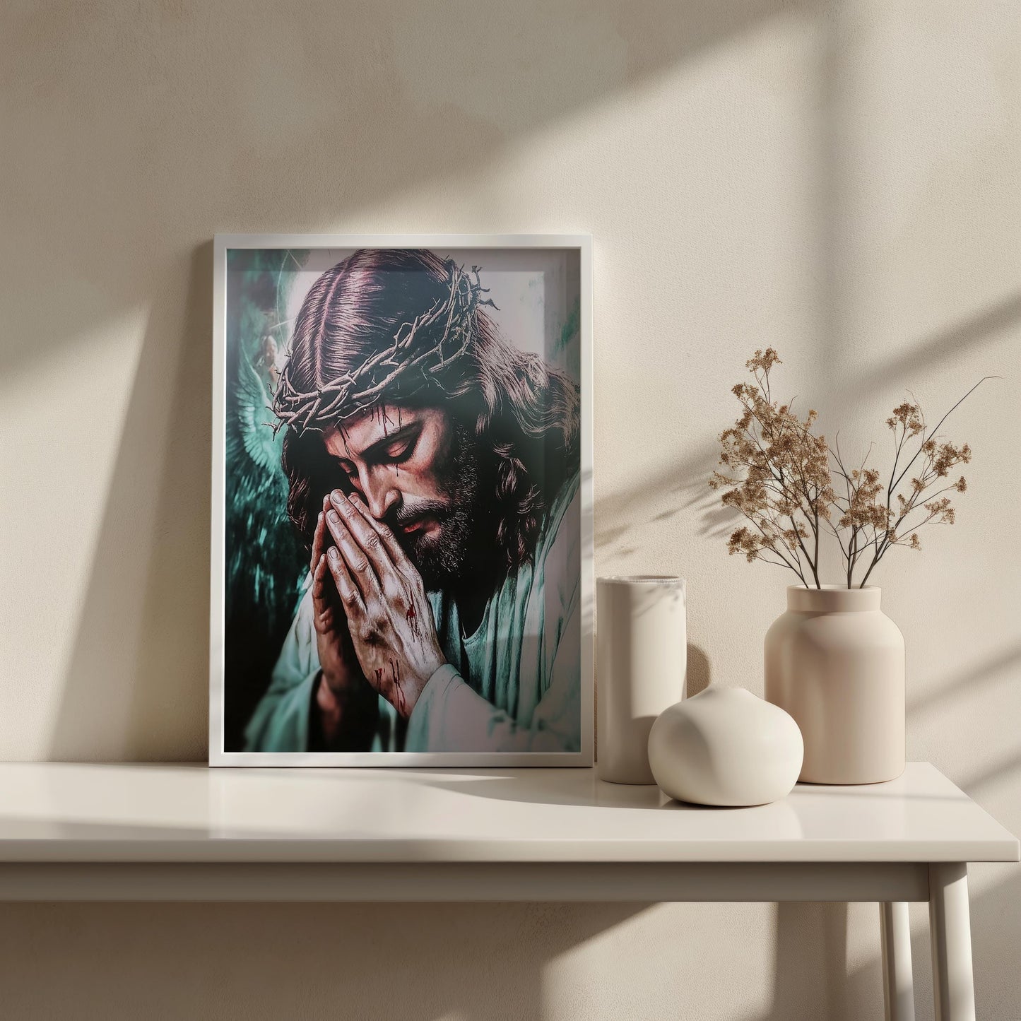 Jesus Canvas Art Print | Jesus Canvas Wall Art | Sacred Prayer Wall Art | Crown of Thorns Canvas Painting | Christian Devotional Wall Decor