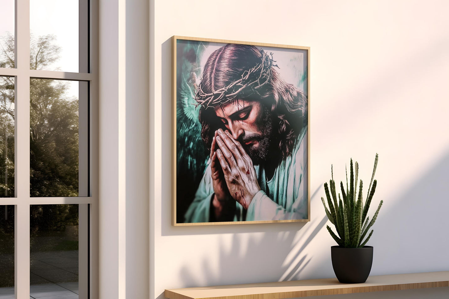 Jesus Canvas Art Print | Jesus Canvas Wall Art | Sacred Prayer Wall Art | Crown of Thorns Canvas Painting | Christian Devotional Wall Decor