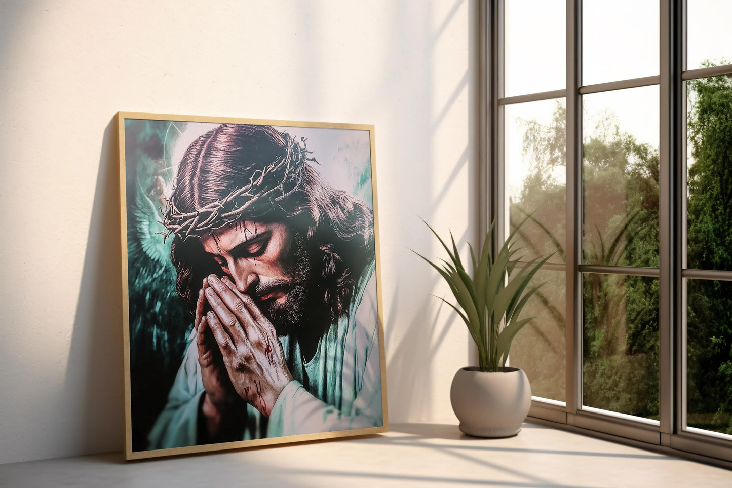 Jesus Canvas Art Print | Jesus Canvas Wall Art | Sacred Prayer Wall Art | Crown of Thorns Canvas Painting | Christian Devotional Wall Decor