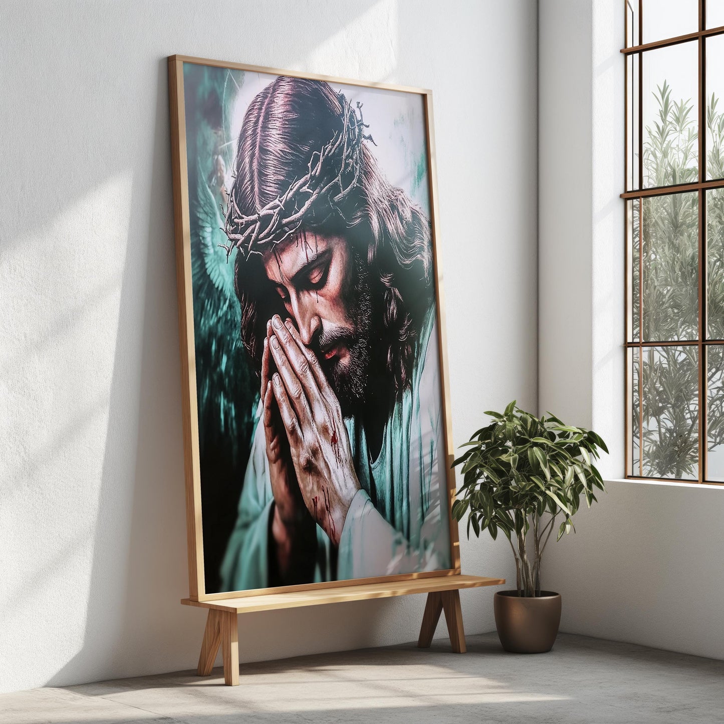 Jesus Canvas Art Print | Jesus Canvas Wall Art | Sacred Prayer Wall Art | Crown of Thorns Canvas Painting | Christian Devotional Wall Decor