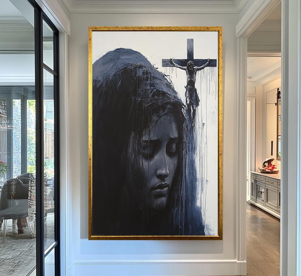 Jesus Canvas Wall Art | Christian Faith Wall Art | Religious Crucifixion Canvas Painting | Dark Gothic Cross Wall Decor | Jesus Wall Decor