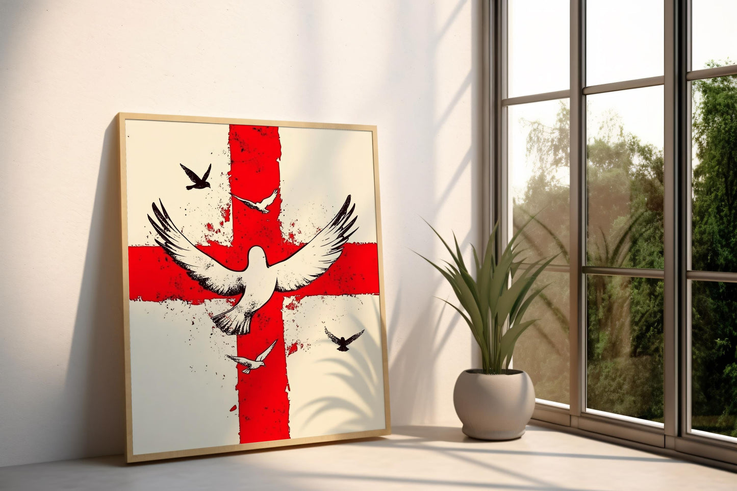 Red Cross Canvas Painting | Christian Peace Wall Decor | Religious Symbol Home Decoration | Christian Wall Decor | Christmas Gift