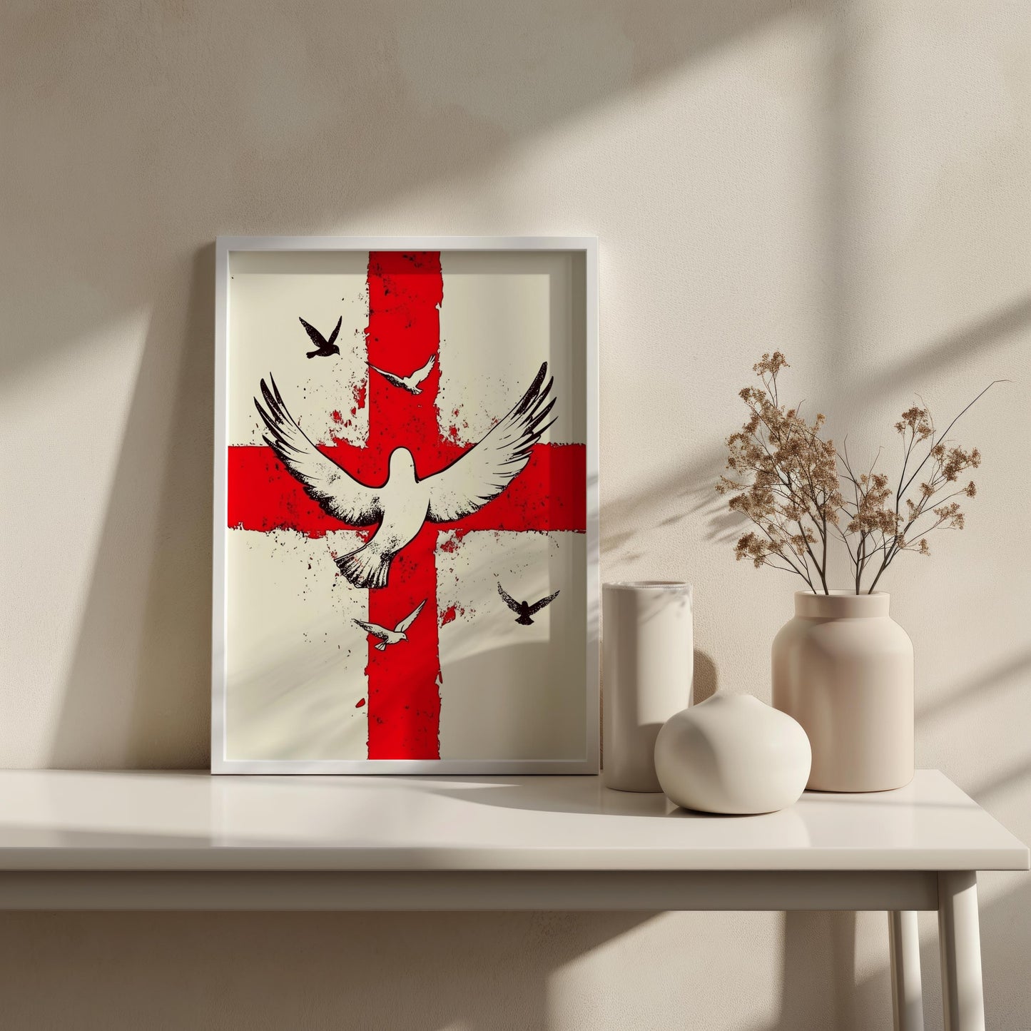 Red Cross Canvas Painting | Christian Peace Wall Decor | Religious Symbol Home Decoration | Christian Wall Decor | Christmas Gift