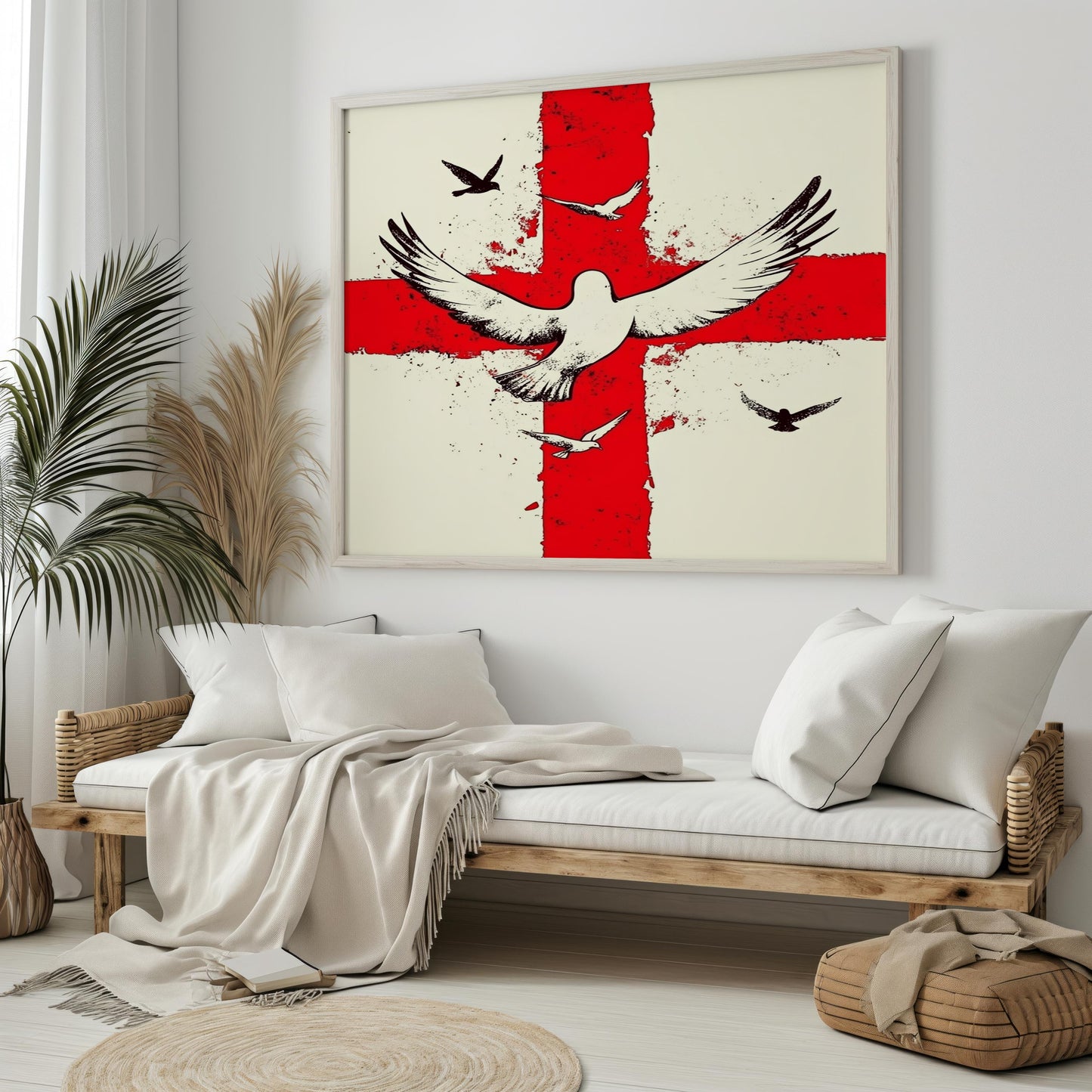 Red Cross Canvas Painting | Christian Peace Wall Decor | Religious Symbol Home Decoration | Christian Wall Decor | Christmas Gift