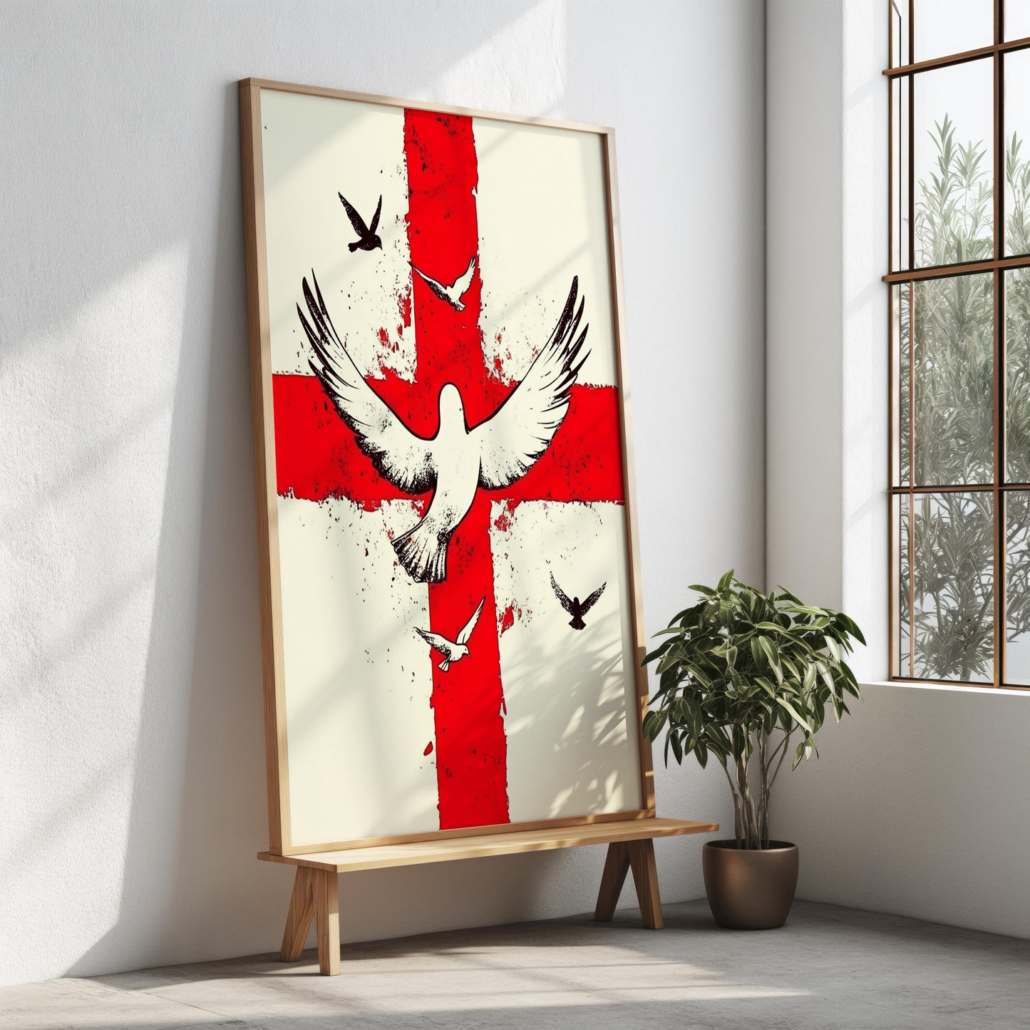 Red Cross Canvas Painting | Christian Peace Wall Decor | Religious Symbol Home Decoration | Christian Wall Decor | Christmas Gift