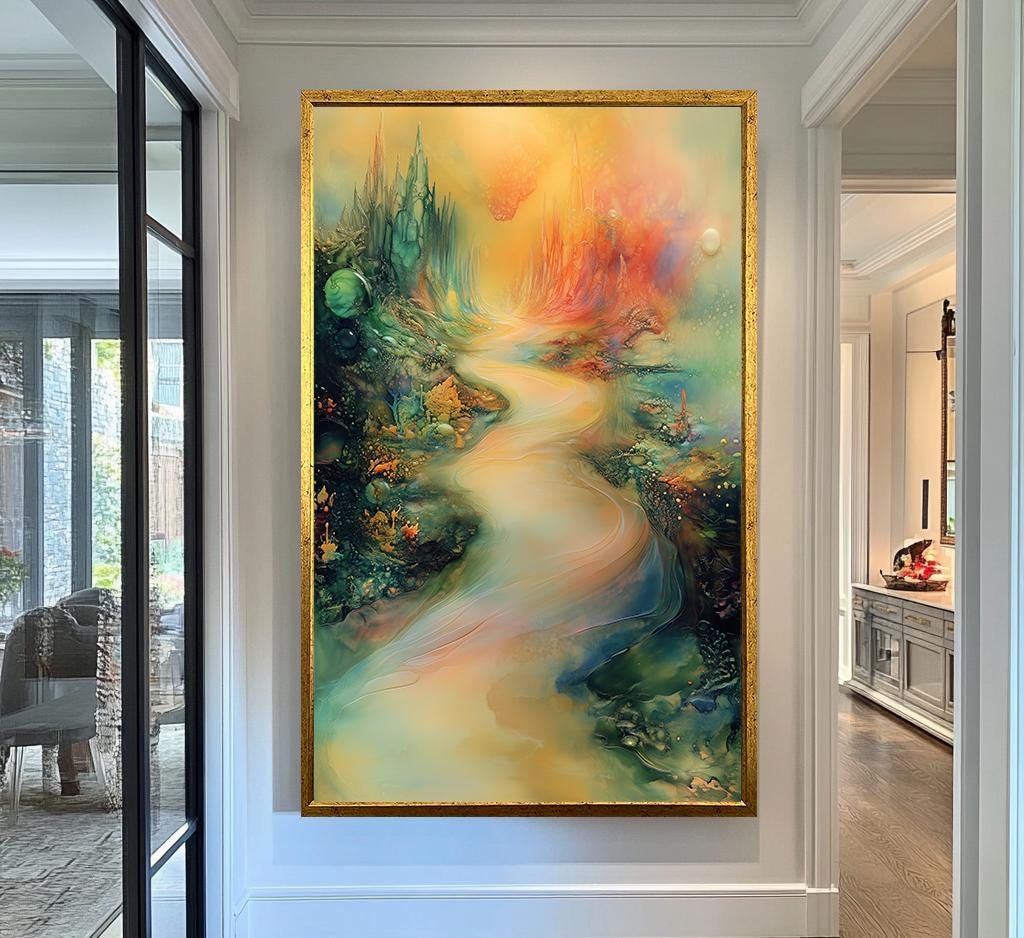 Surreal Fantasy Landscape Canvas - Vibrant Abstract Scenery Art, Dreamlike Home Decor for Unique Spaces