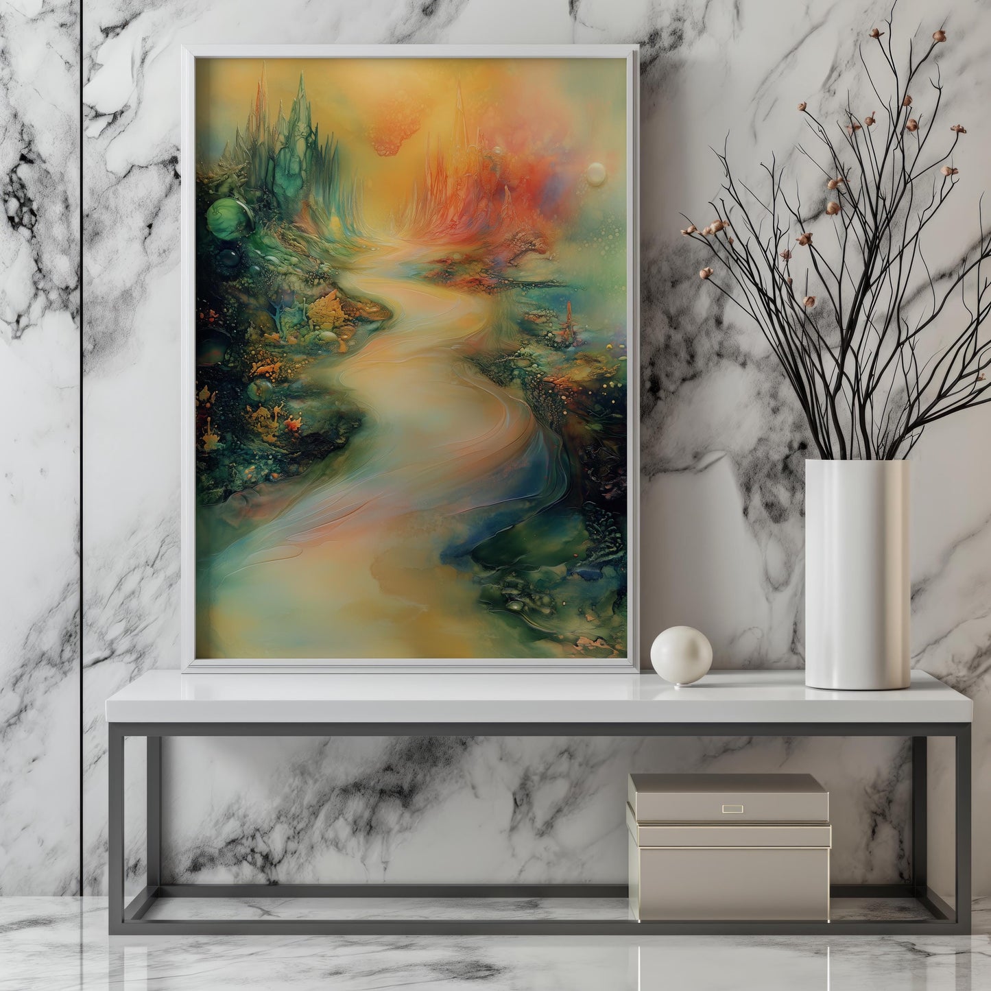 Surreal Fantasy Landscape Canvas - Vibrant Abstract Scenery Art, Dreamlike Home Decor for Unique Spaces