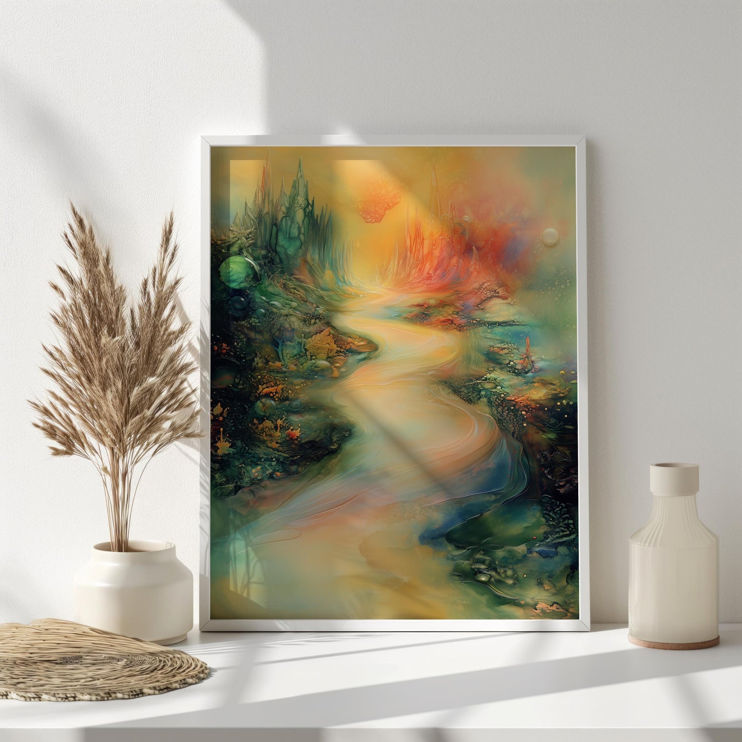 Surreal Fantasy Landscape Canvas - Vibrant Abstract Scenery Art, Dreamlike Home Decor for Unique Spaces