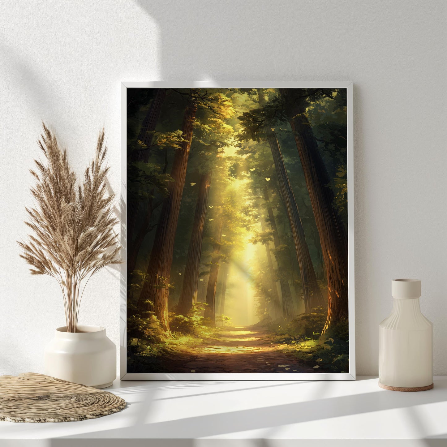 Sunlit Forest Path Canvas Print - Peaceful Nature Wall Art, Woodland Pathway Decor for Home, Inspirational Wall Decor for Meditation Room