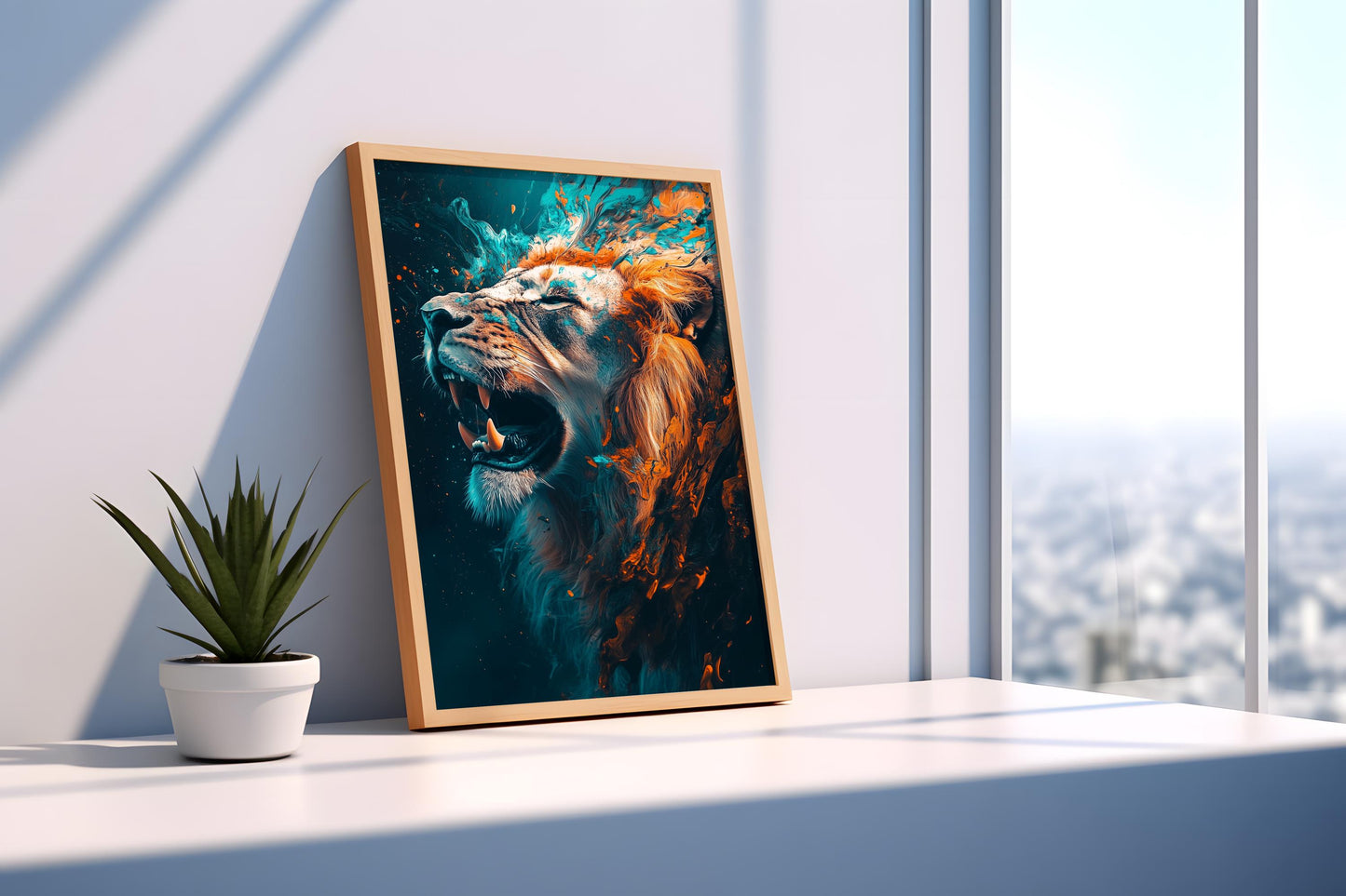 Fierce Roaring Lion Canvas Art - Bold Abstract Wildlife Wall Decor, Dynamic and Powerful Animal Portrait for Modern Spaces