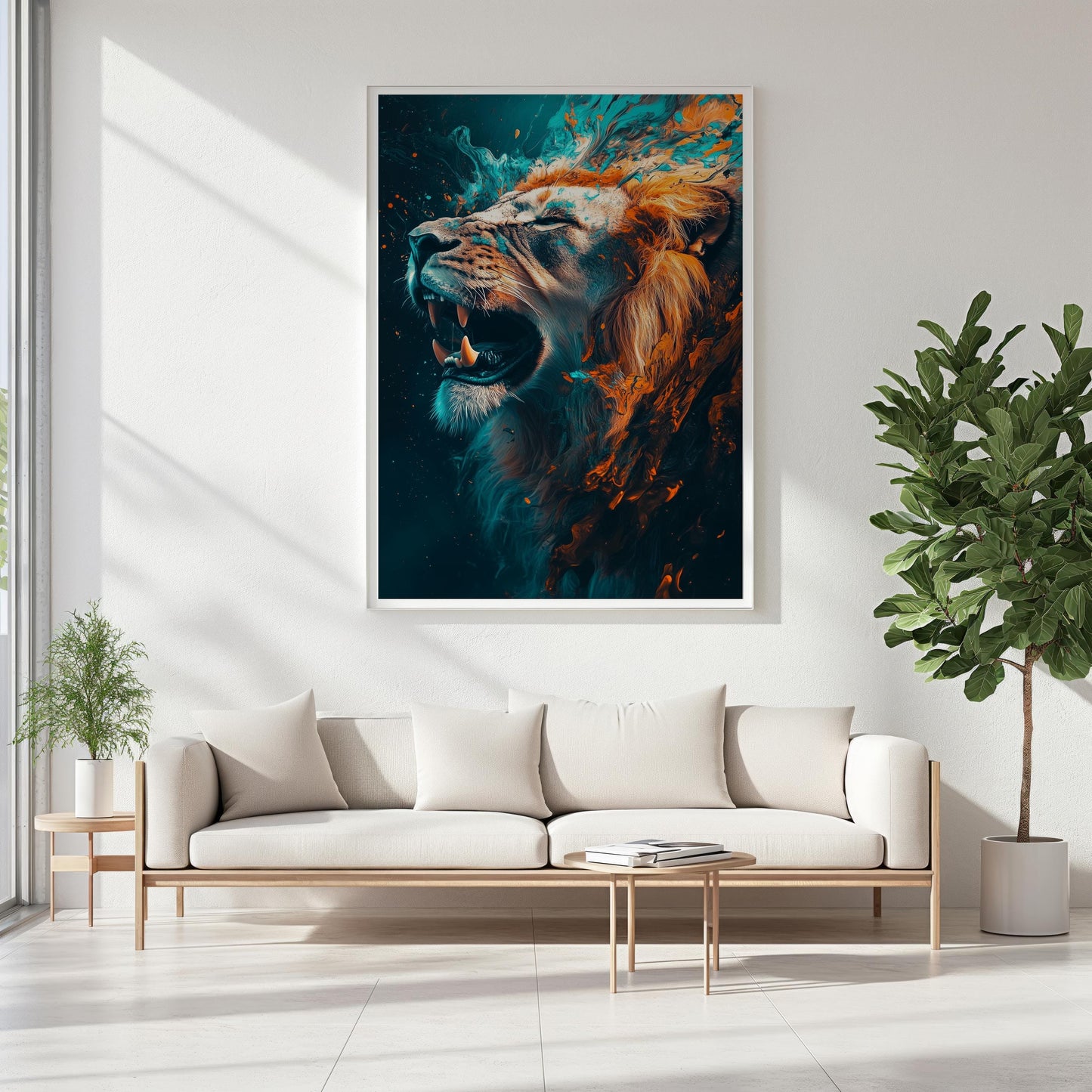 Fierce Roaring Lion Canvas Art - Bold Abstract Wildlife Wall Decor, Dynamic and Powerful Animal Portrait for Modern Spaces